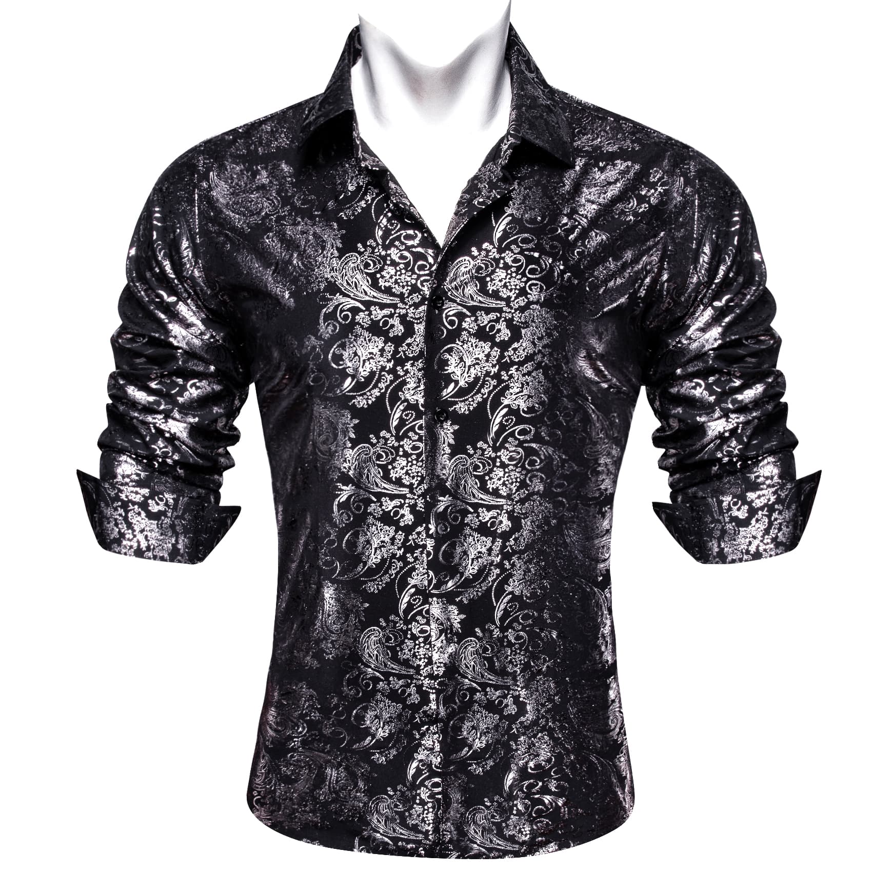  Black Shirt Silver Pattern Men's Novelty Button Down Shirt