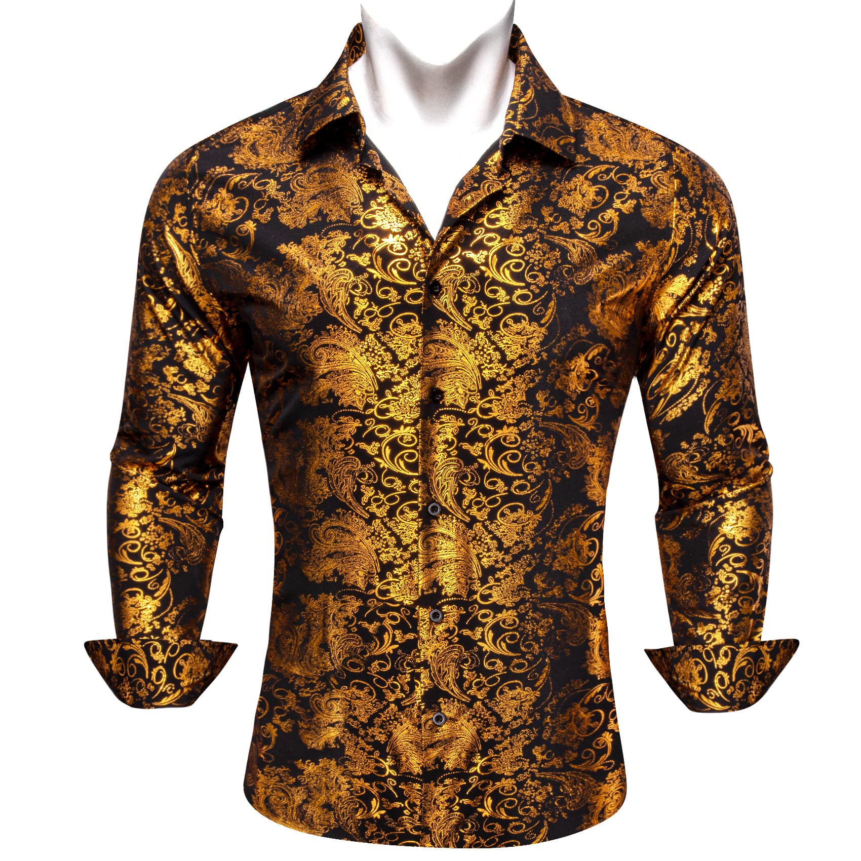 Gold Shirt Black Paisley Men's Windsor Collar Button Shirt