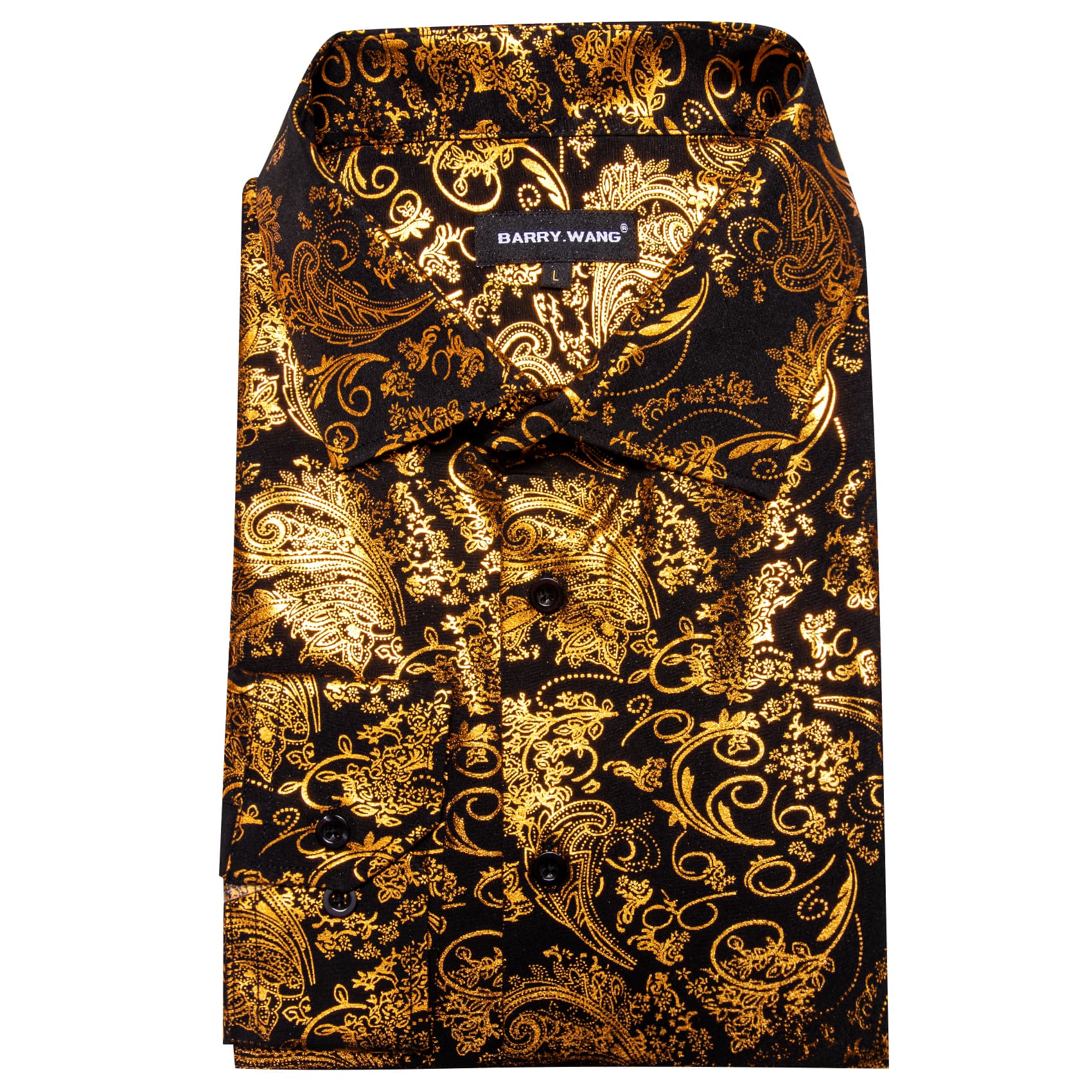 Gold Shirt Black Paisley Men's Windsor Collar Button Shirt