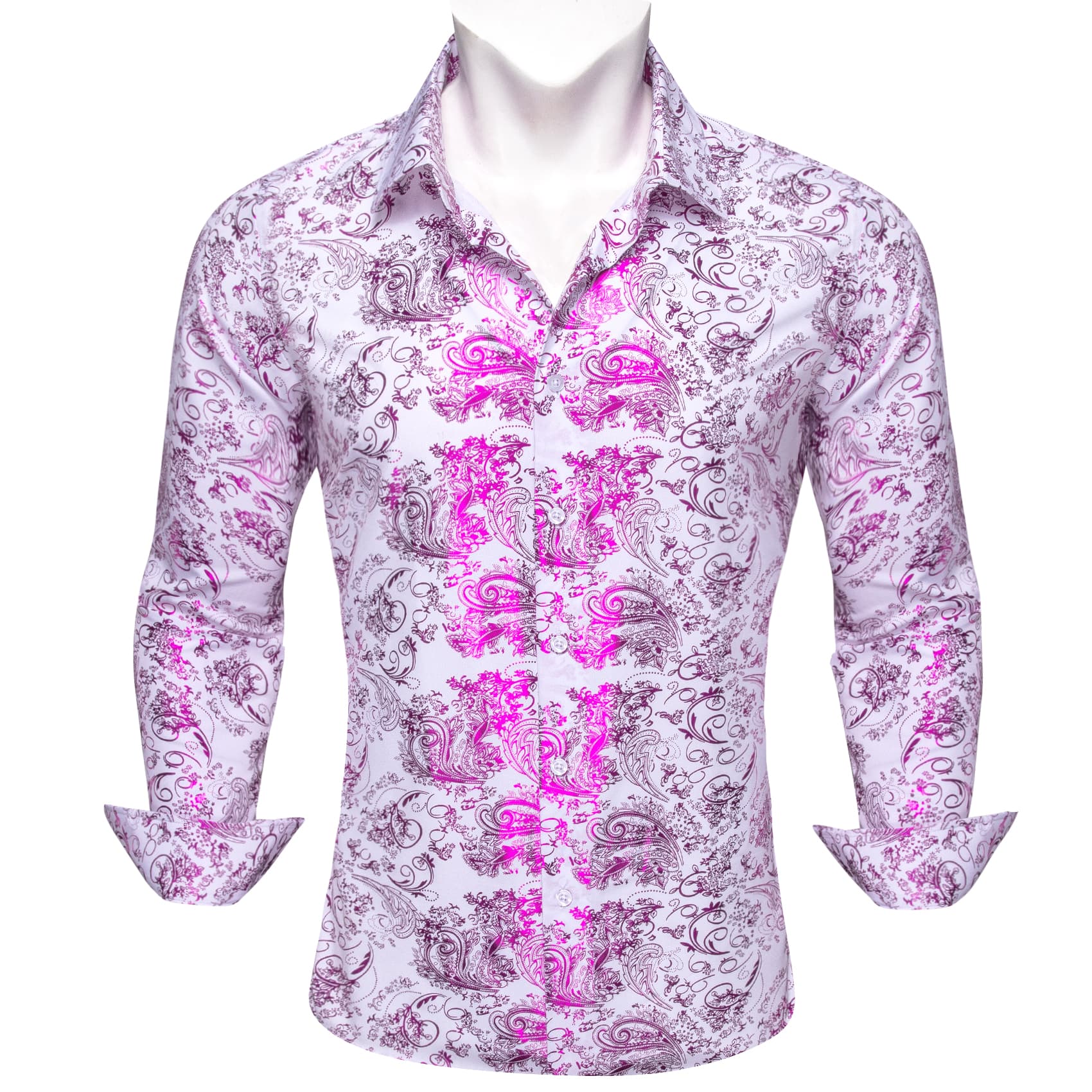 White Shirt Pink Pattern Men's Novelty Long Sleeve Shirt