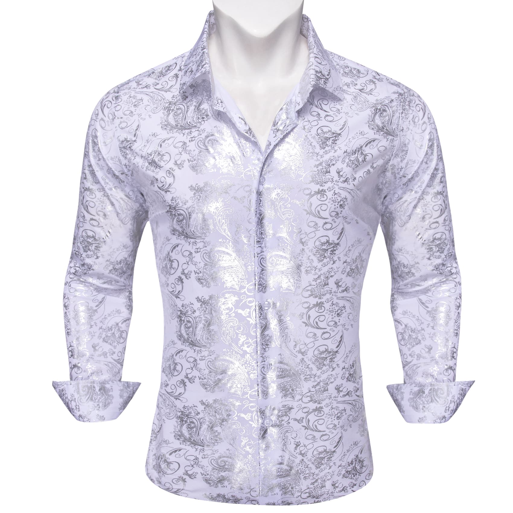 White Shirt Silver Pattern Men's Novelty Long Sleeve Shirt