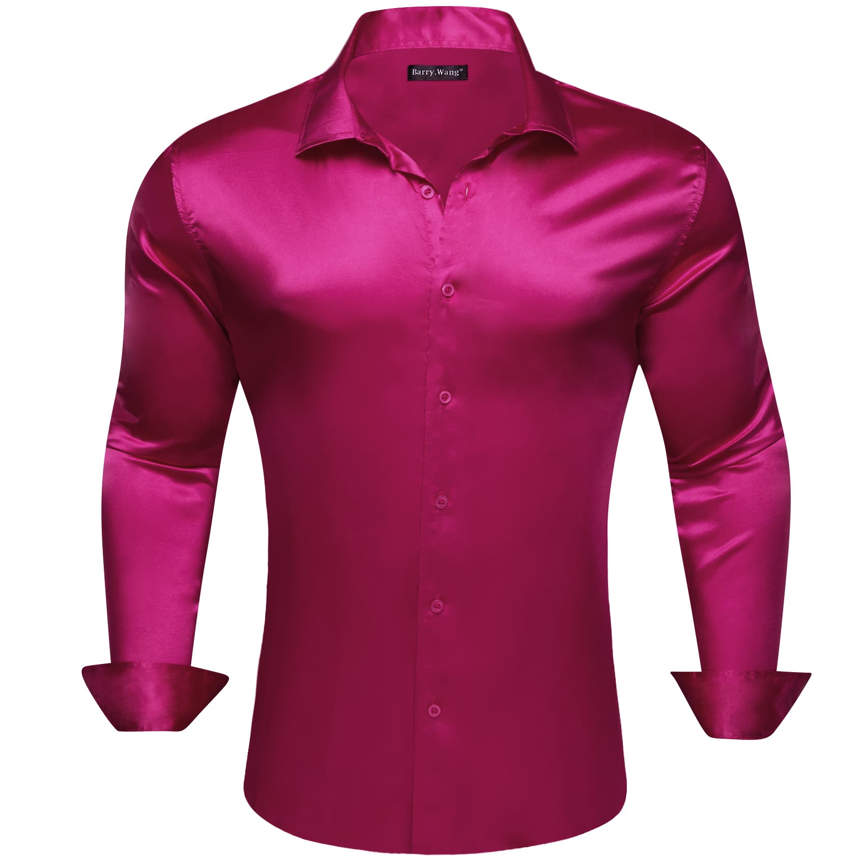 Barry Wang Deep Hot Pink Shirts Solid Long Sleeve Mens Dress Shirt