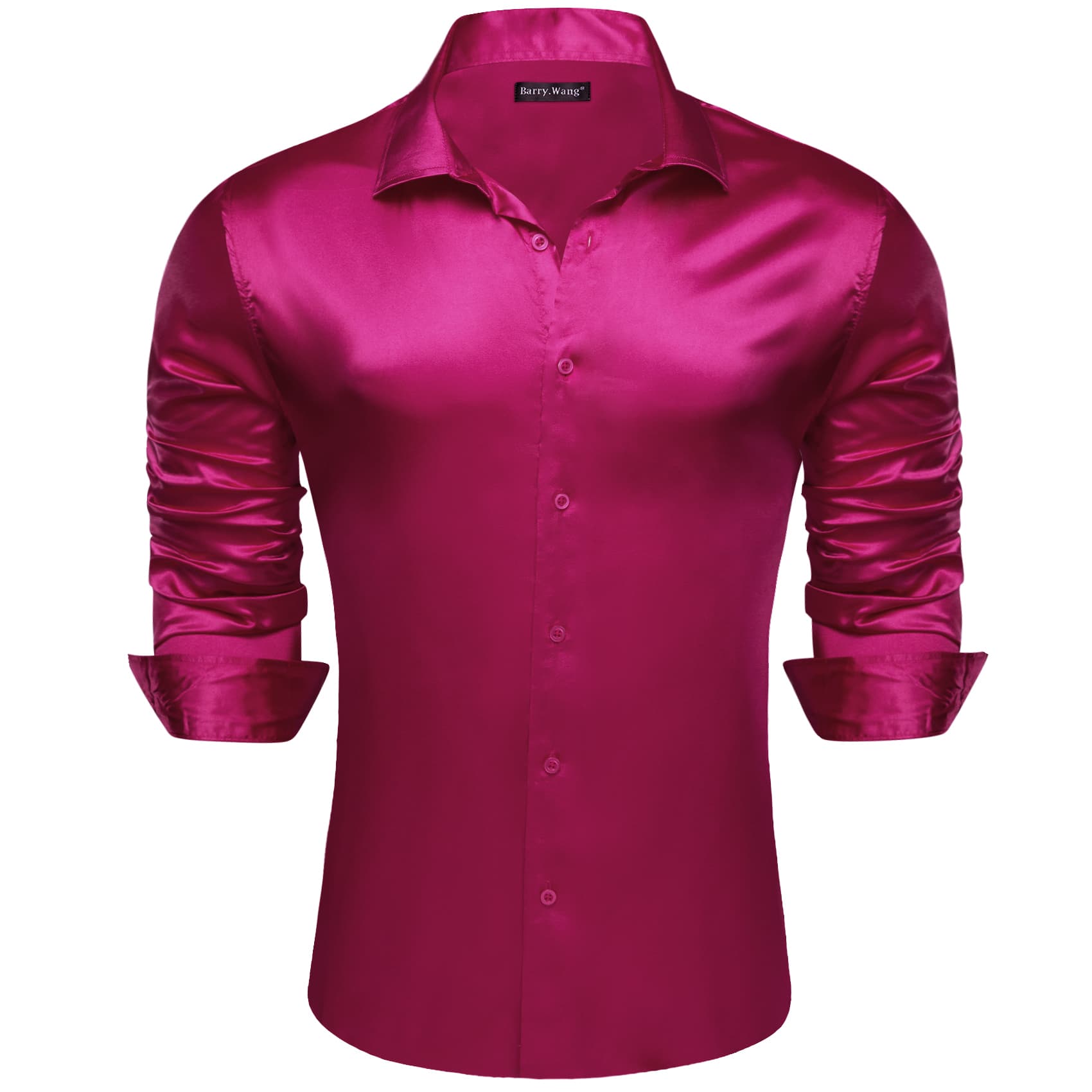 Barry Wang Deep Hot Pink Shirts Solid Long Sleeve Mens Dress Shirt