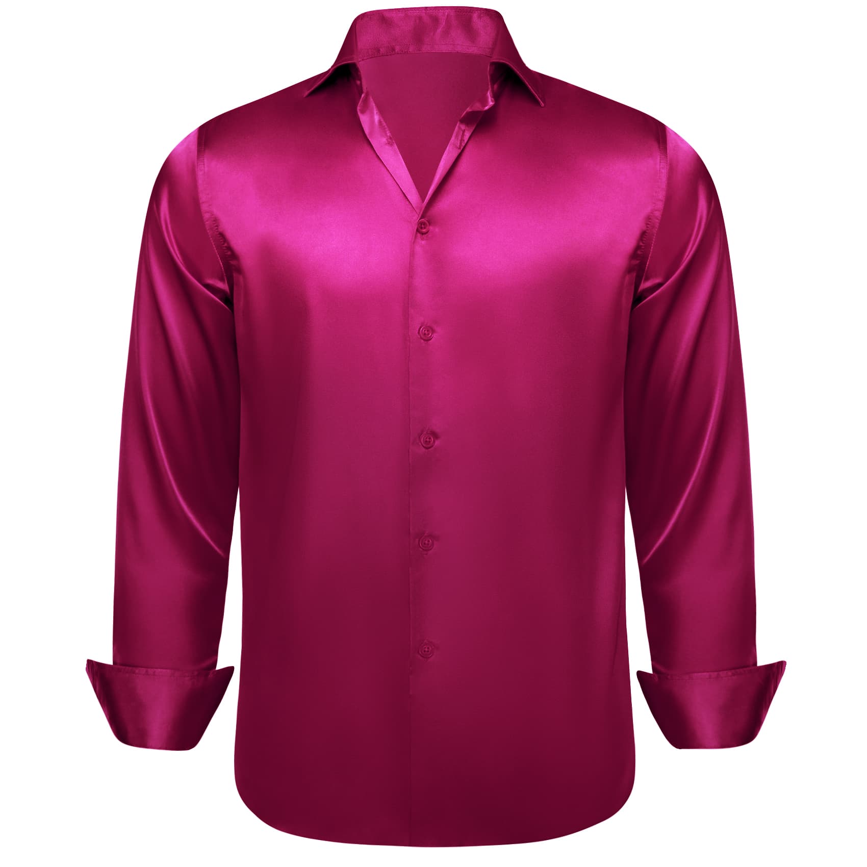 Barry Wang Deep Hot Pink Shirts Solid Long Sleeve Mens Dress Shirt