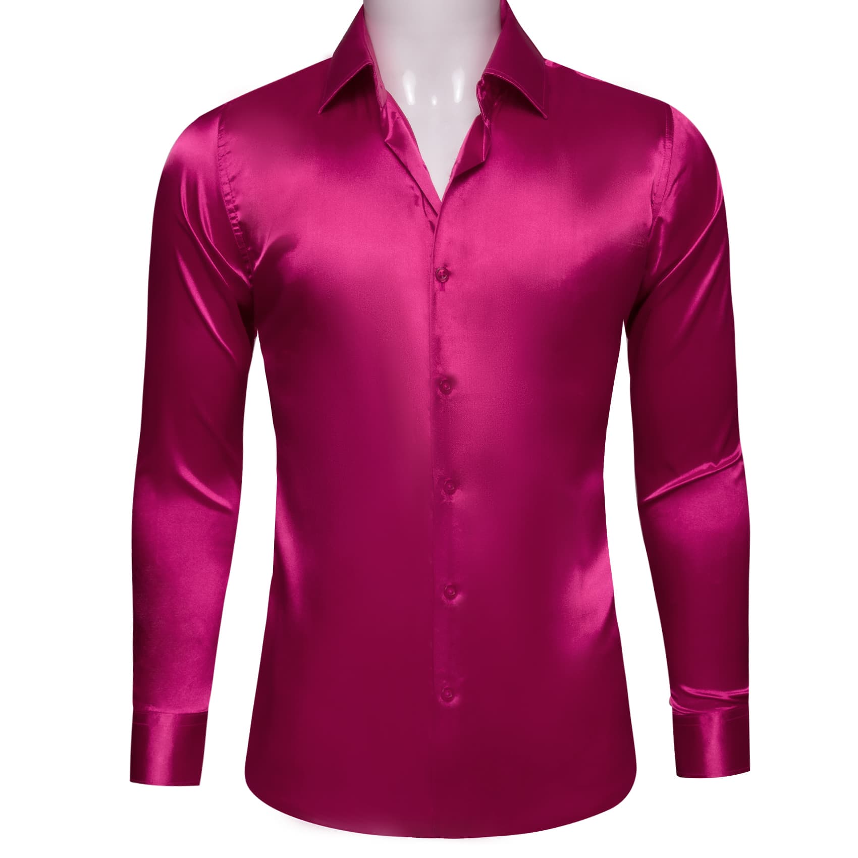 Barry Wang Deep Hot Pink Shirts Solid Long Sleeve Mens Dress Shirt