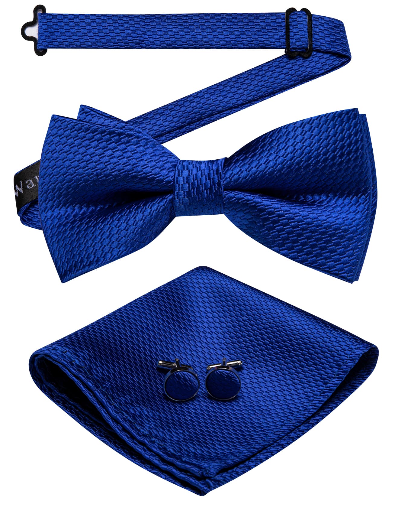 Deep Blue Pre-Tied Bow Tie Barry Wang Wedding Tie Hanky Cufflinks Set