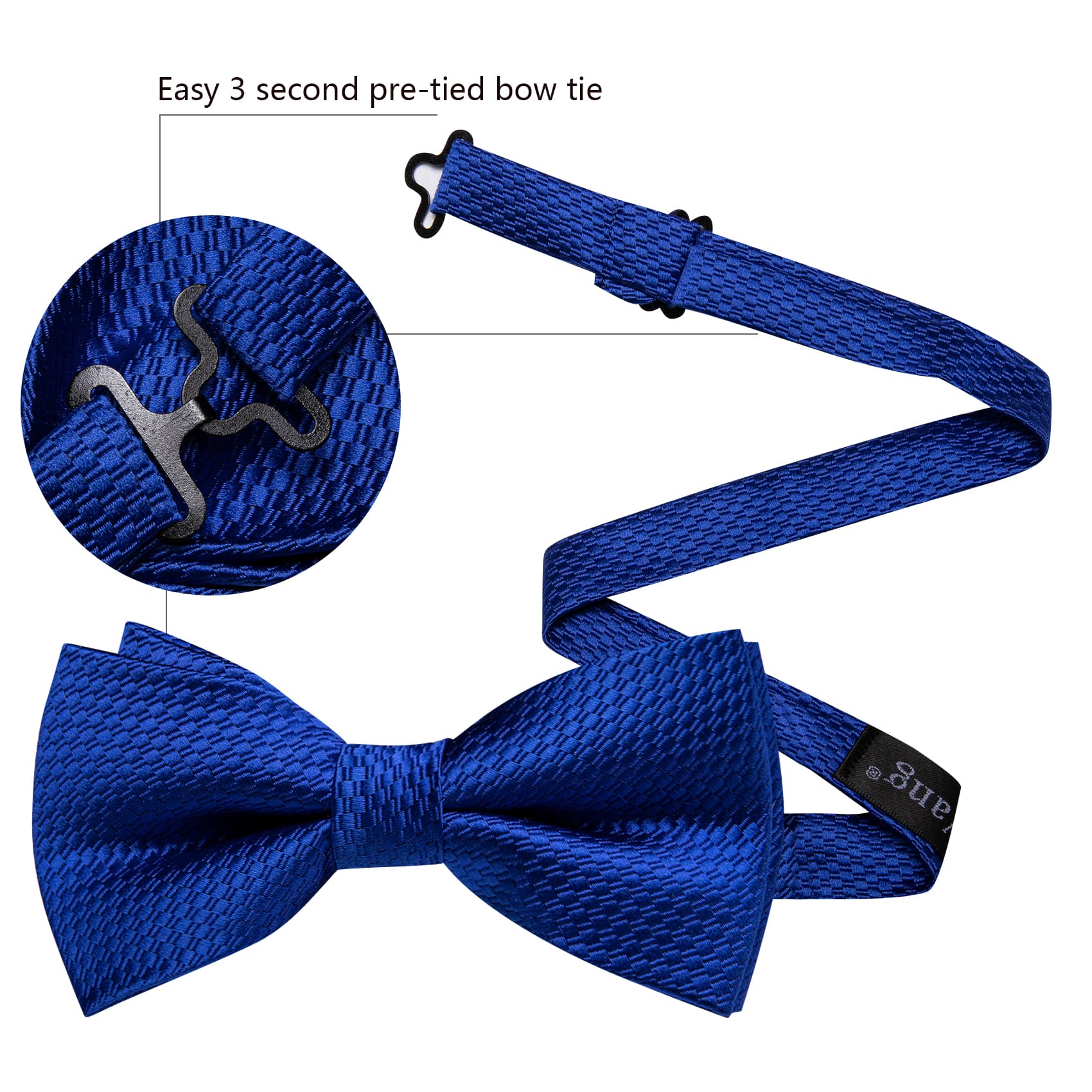 Deep Blue Pre-Tied Bow Tie Barry Wang Wedding Tie Hanky Cufflinks Set