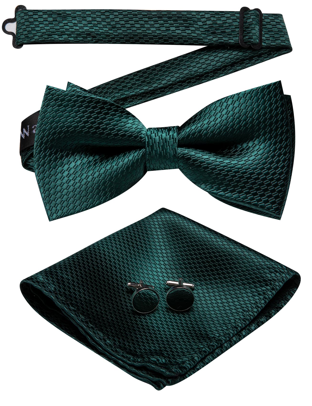 Medium Jungle Green Pre-Tied Bowtie Barry Wang Tie Hanky Cufflinks Set