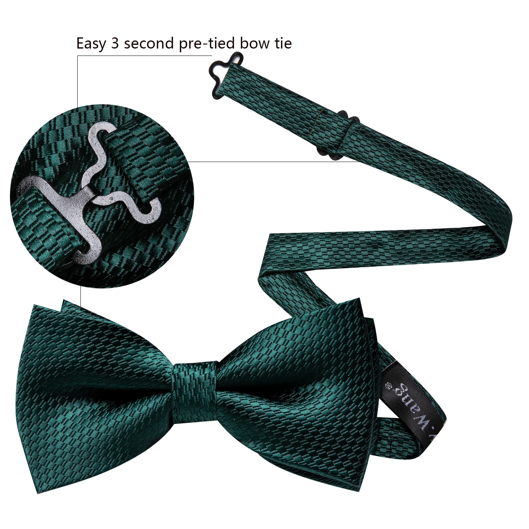 Medium Jungle Green Pre-Tied Bowtie Barry Wang Tie Hanky Cufflinks Set