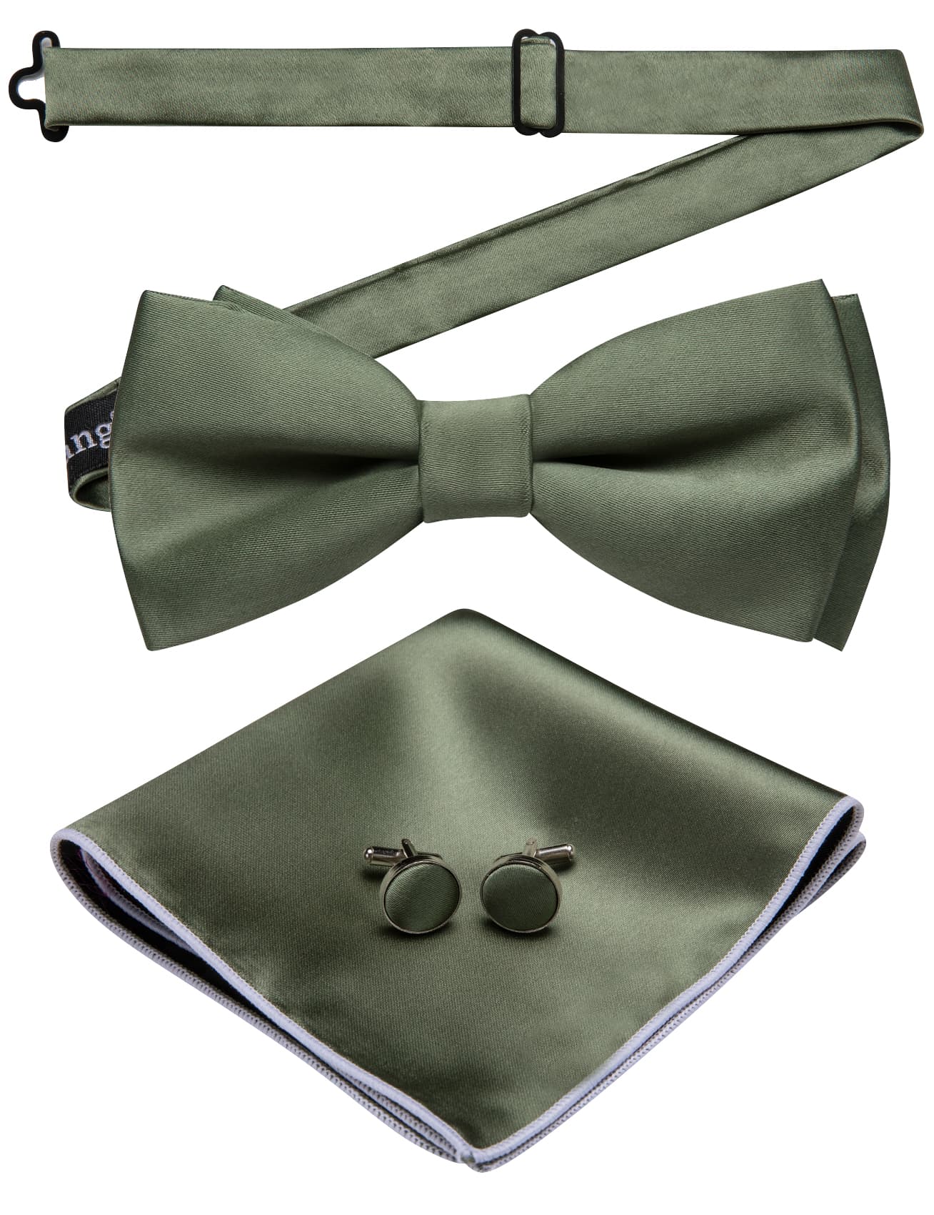 Sage Green Pre-Tied Solid Silk Bow Tie Hanky Cufflinks Set