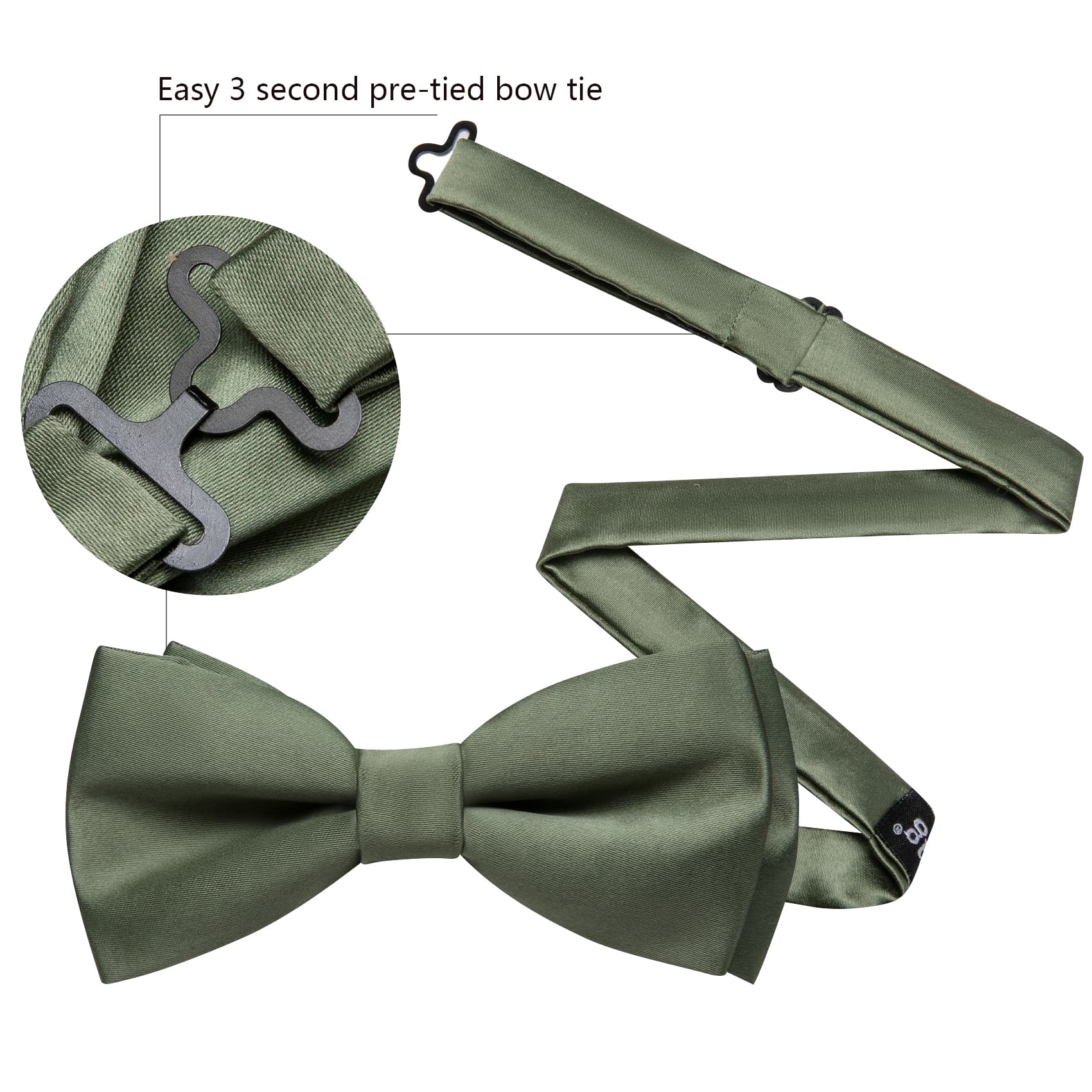 Sage Green Pre-Tied Solid Silk Bow Tie Hanky Cufflinks Set