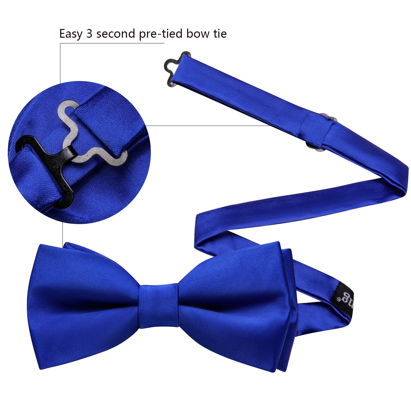 Barry Wang Royal Blue Pre-Tied Solid Silk Bow Tie Hanky Cufflinks Set