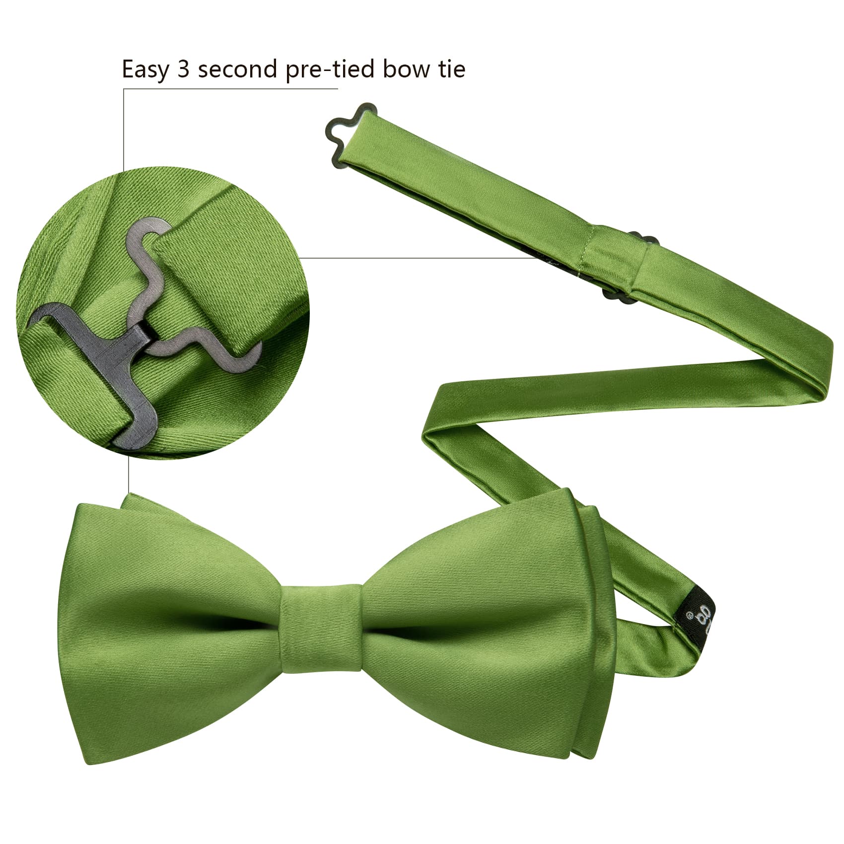 Dark Olive Green Pre-Tied Solid Bow Tie Hanky Cufflinks Set