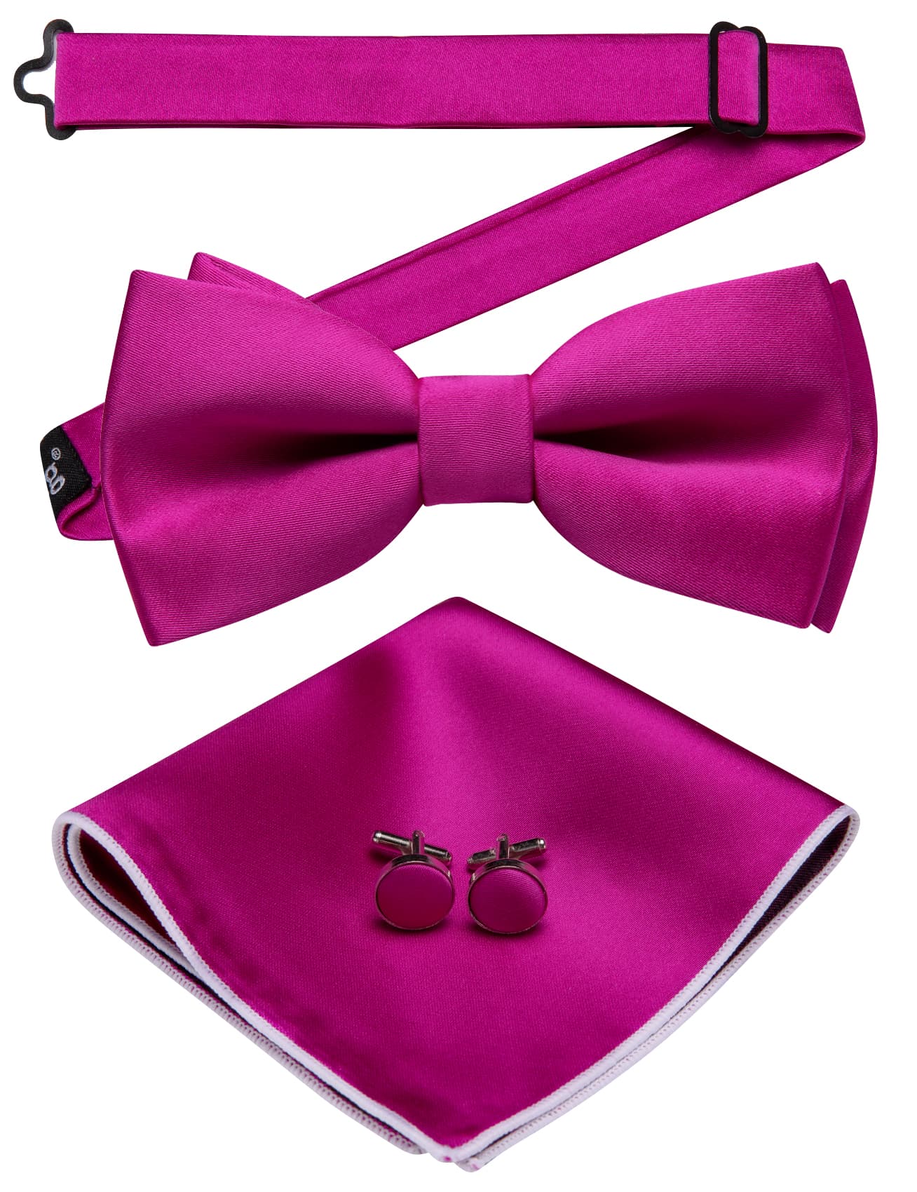 Hot Pink Silk Pre-Tied Bow Tie Hanky Cufflinks Set for Men