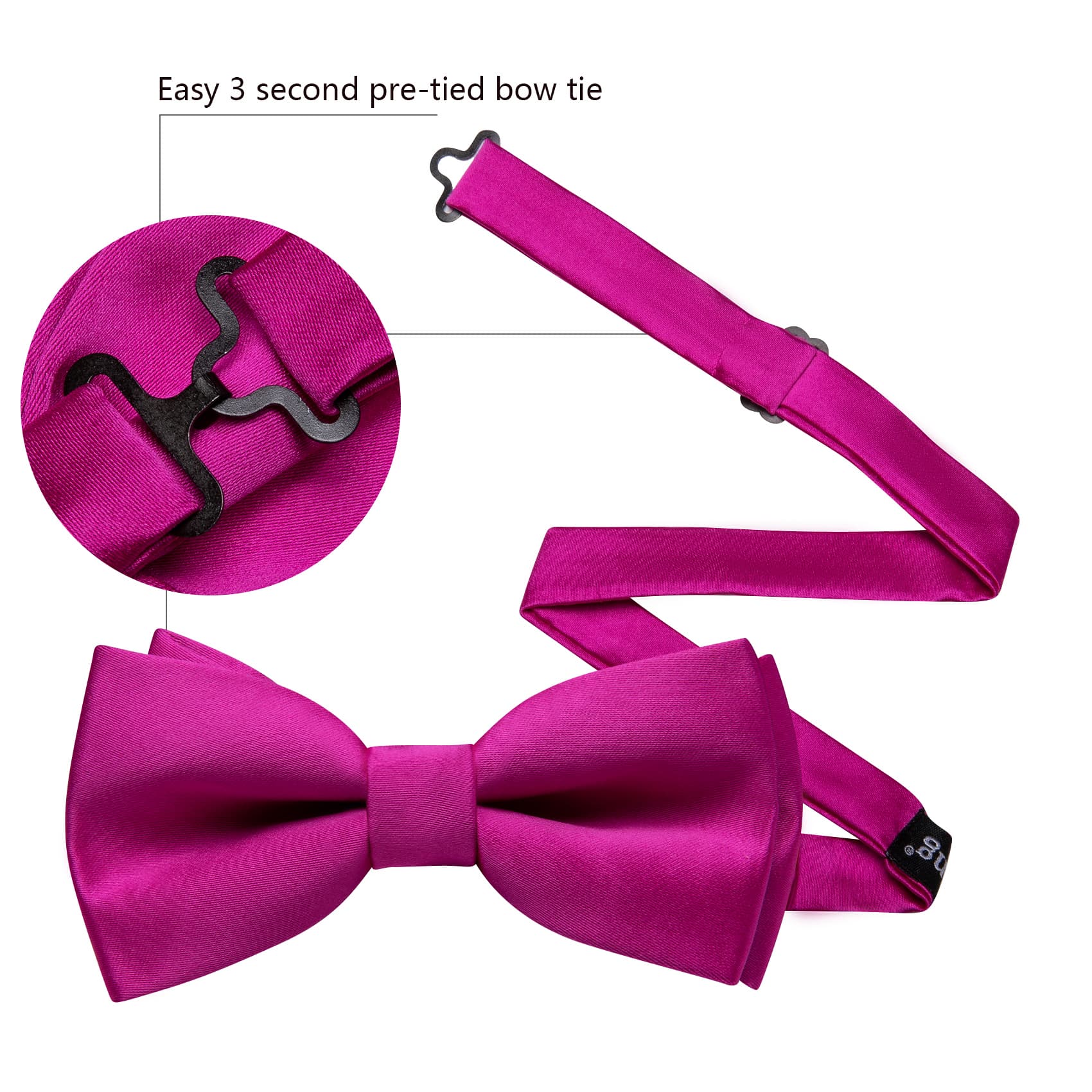 Hot Pink Silk Pre-Tied Bow Tie Hanky Cufflinks Set for Men