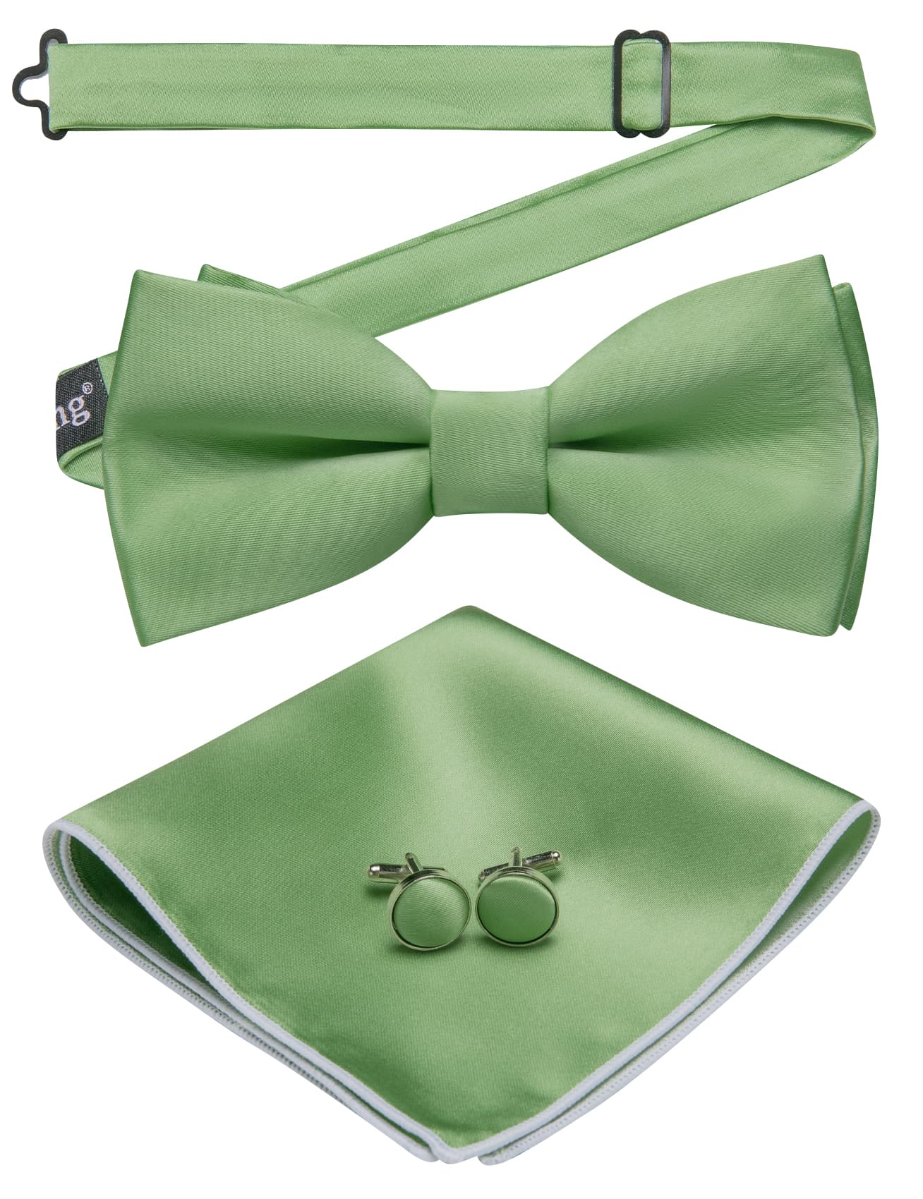  Mint Green Silk Pre-Tied Men's Bow Tie Hanky Cufflinks Set