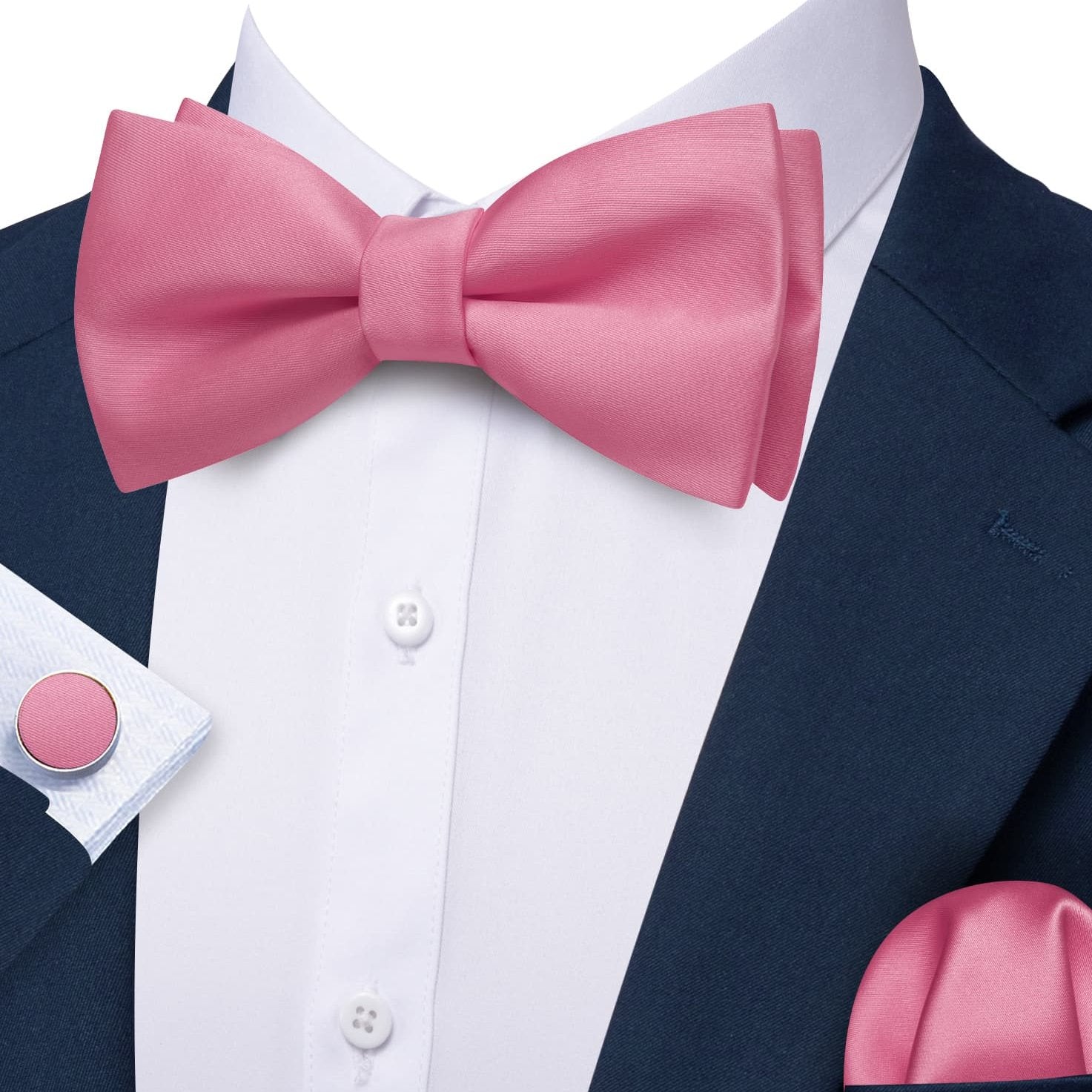 Blush Pink Silk Pre-Tied Men's Bow Tie Hanky Cufflinks Set