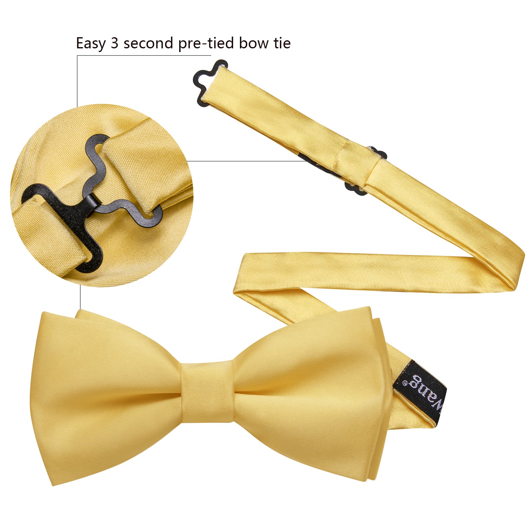  Light Yellow Silk Pre-Tied Mens Bow Tie Hanky Cufflinks Set