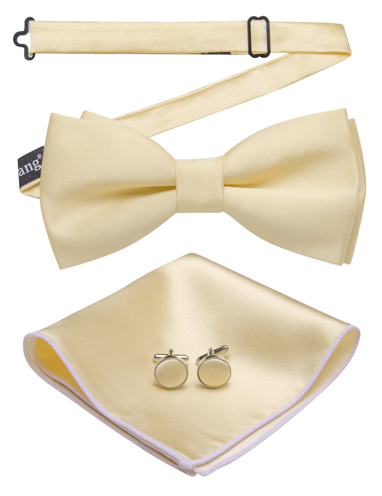 Champagne Silk Pre-Tied Mens Bow Tie Hanky Cufflinks Set