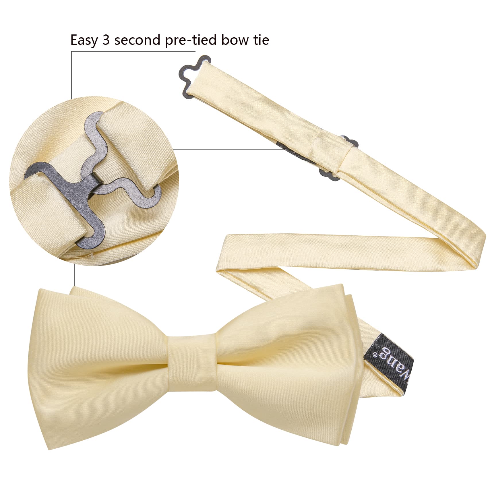 Champagne Silk Pre-Tied Mens Bow Tie Hanky Cufflinks Set