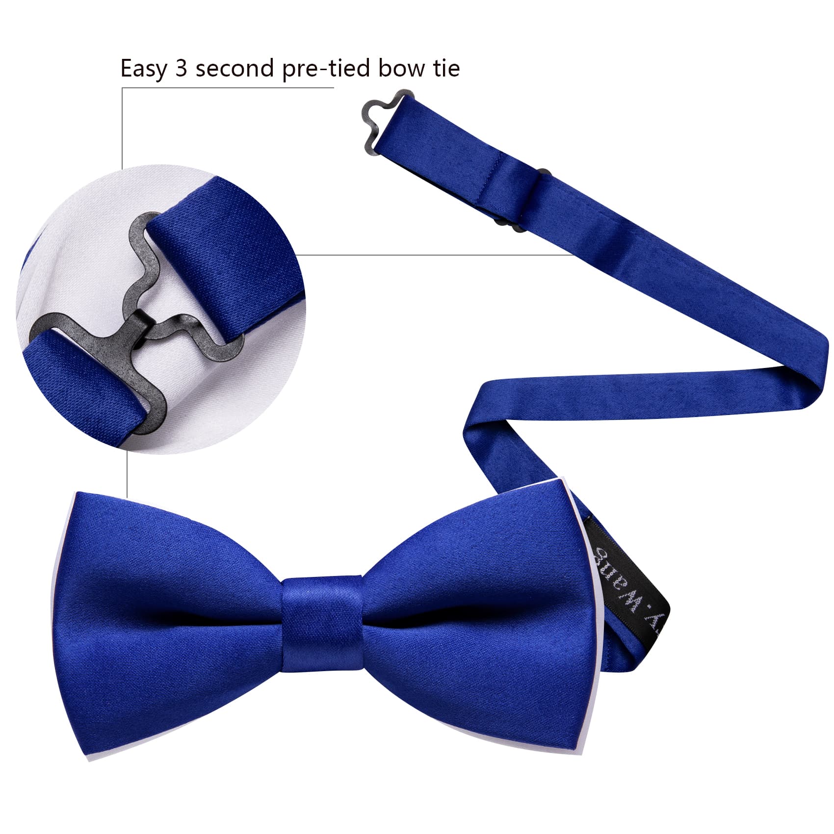  Silk Pre-Tied Mens Blue Solid Bow Tie Hanky Cufflinks Set