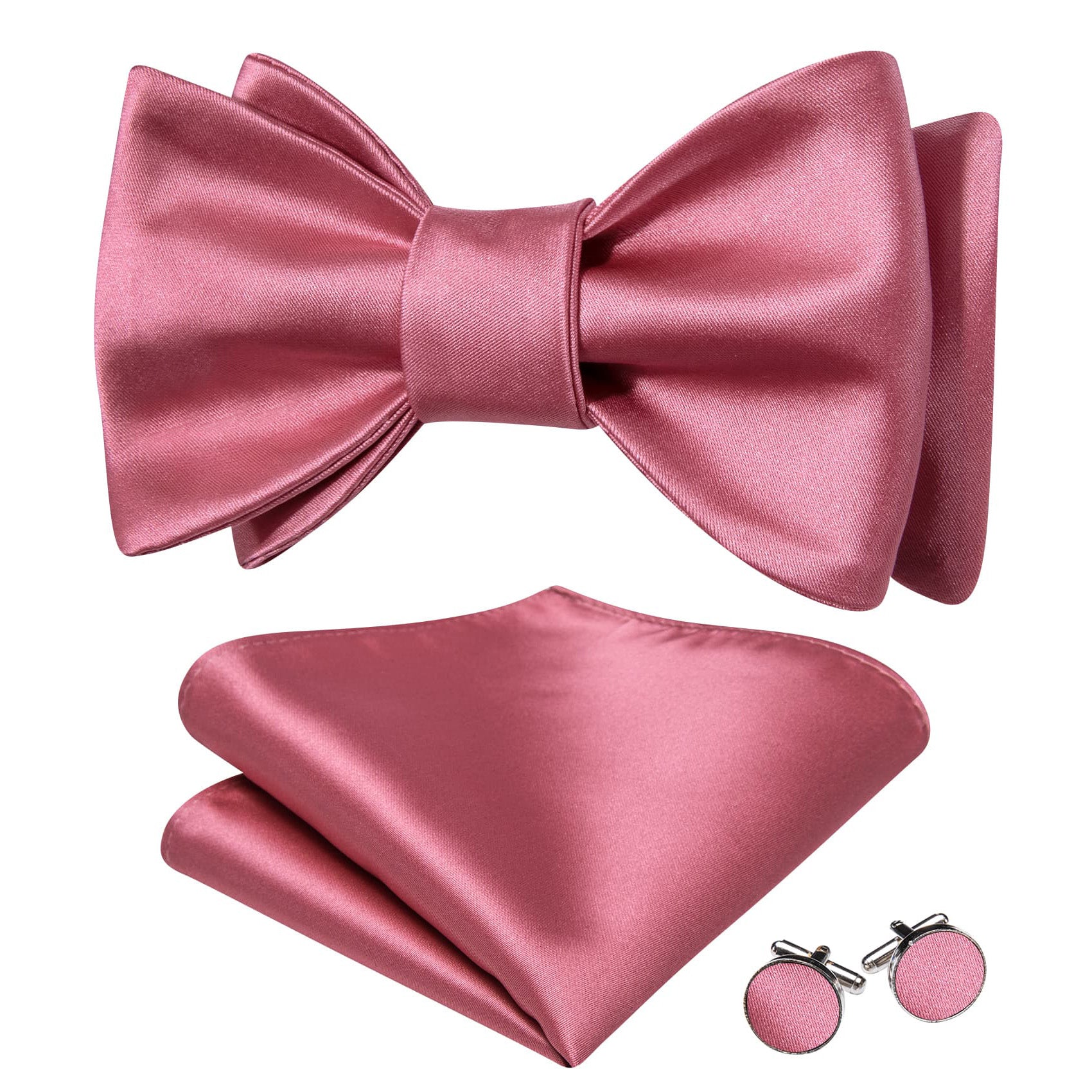 Barry Wang Light Pink Tie Men's Self-Tied Bowtie Hanky Cufflinks Set