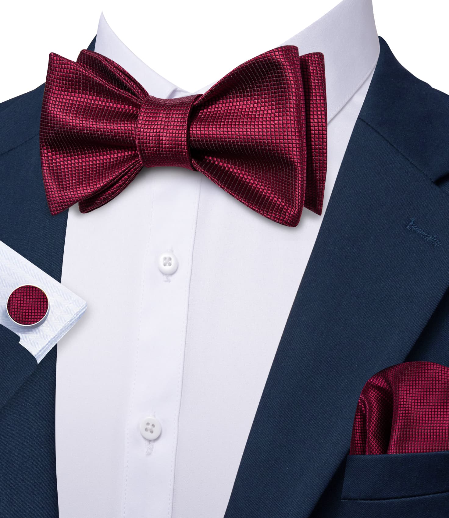 Barry Wang Self-Tied Bowtie Burgundy Red Plaid Mens Formal Bow Tie Set