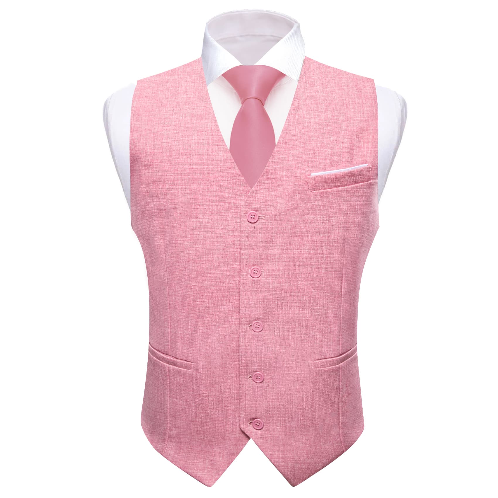 Pink Vest Men Solid V-Neck Wedding Waistcoat for Dress Suit