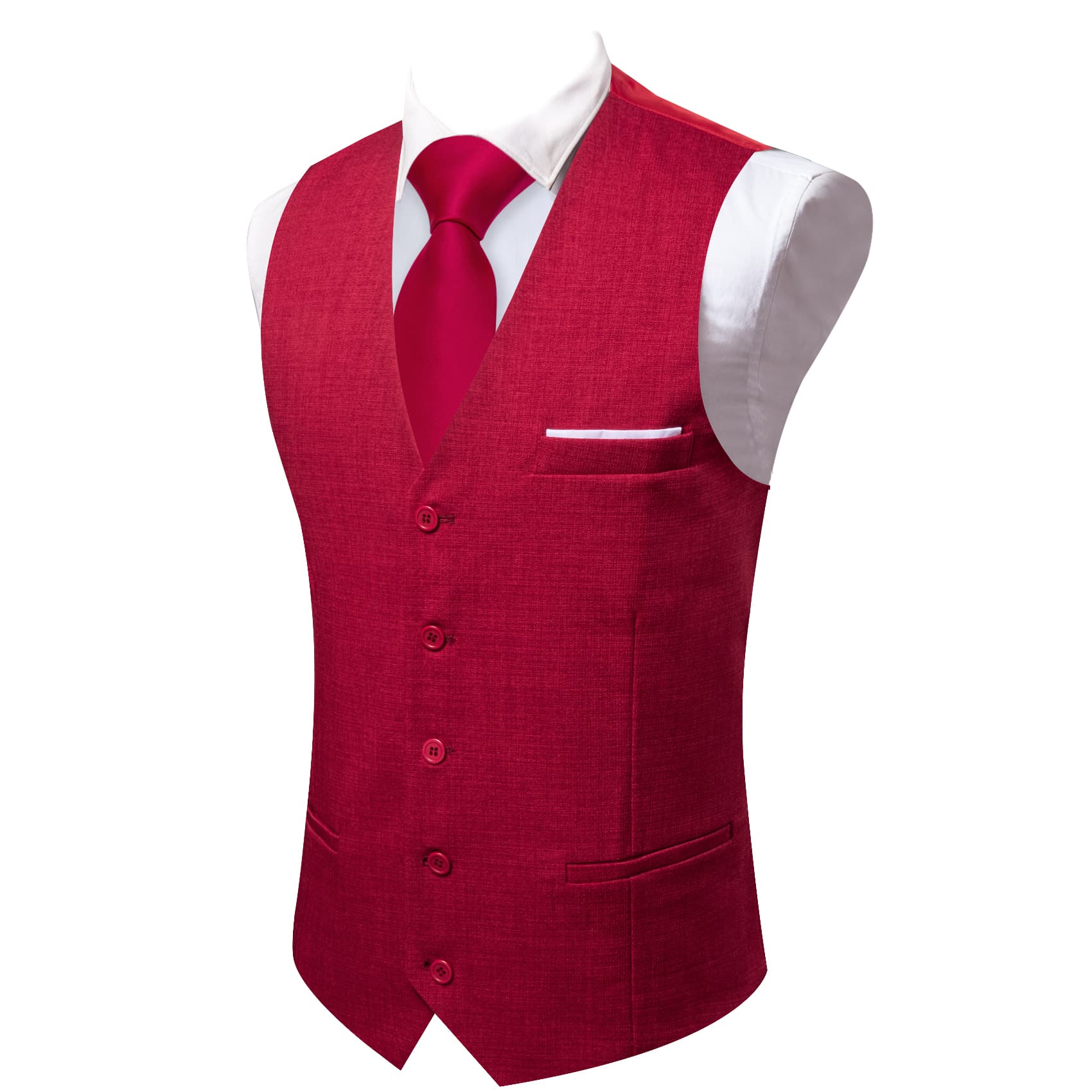  Red Vest Men Solid V-Neck Wedding Waistcoat for Dress Suit