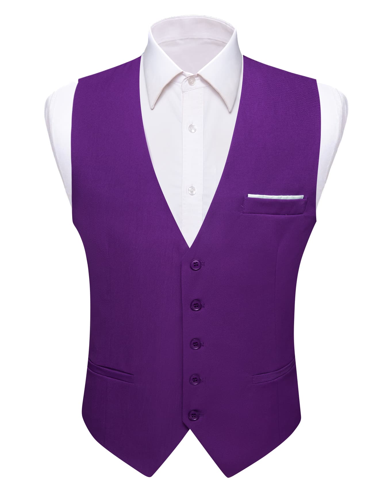 Barry Wang Wedding Vest Solid Dark Purple Mens Button V-Neck Waistcoat