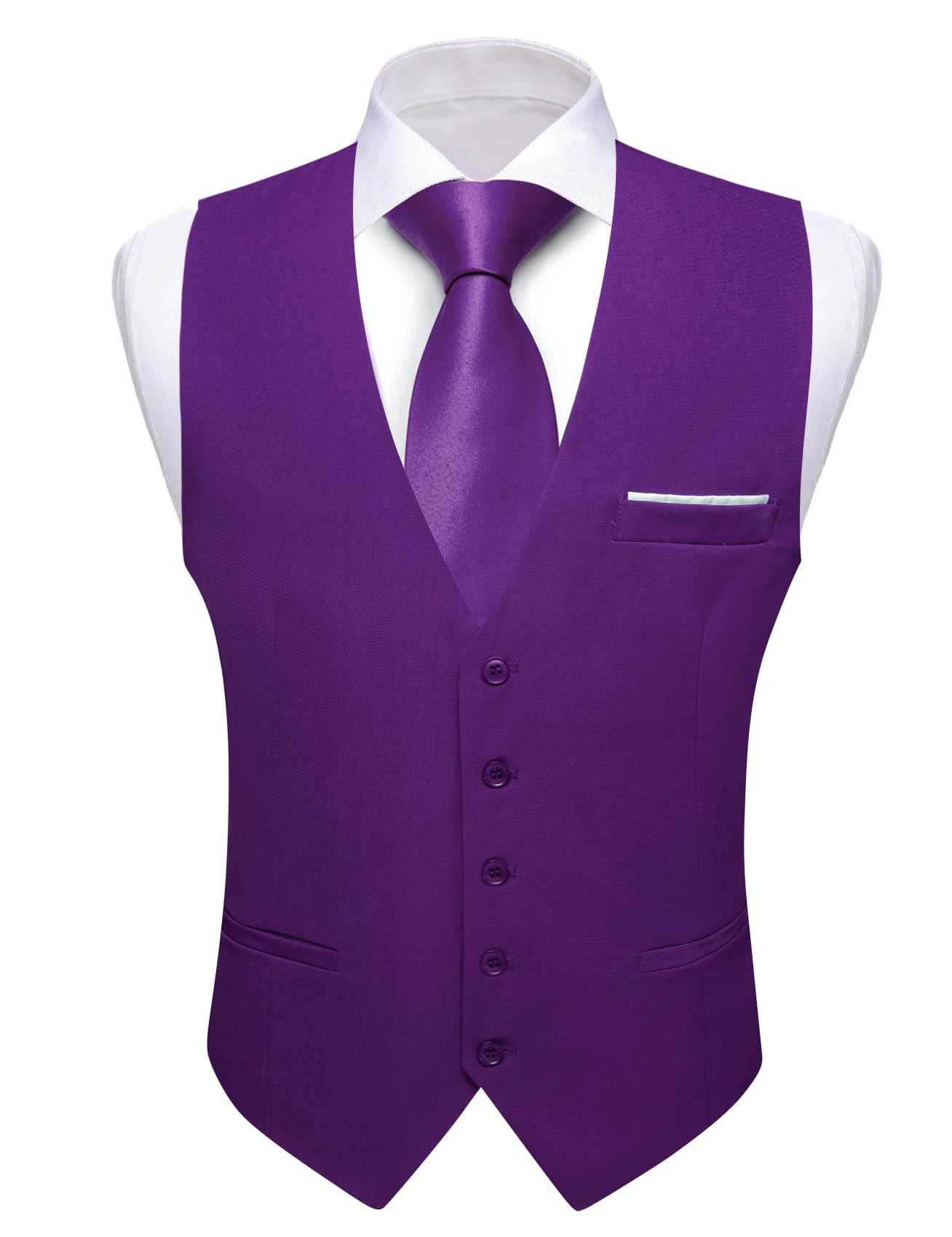 Barry Wang Wedding Vest Solid Dark Purple Mens Button V-Neck Waistcoat