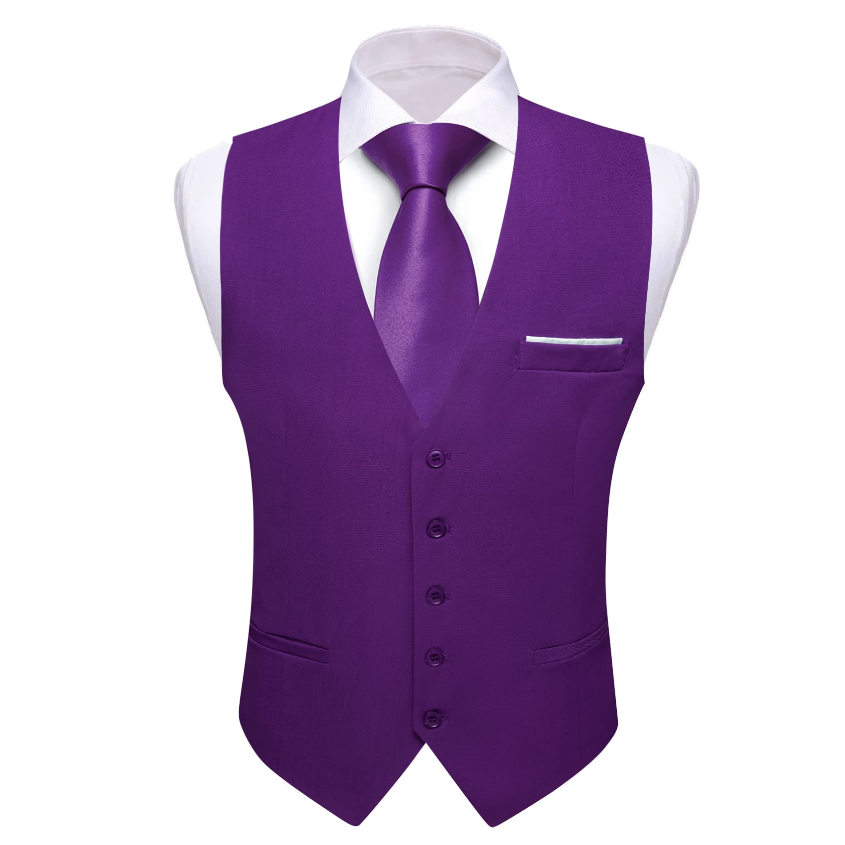 Barry Wang Wedding Vest Solid Dark Purple Mens Button V-Neck Waistcoat