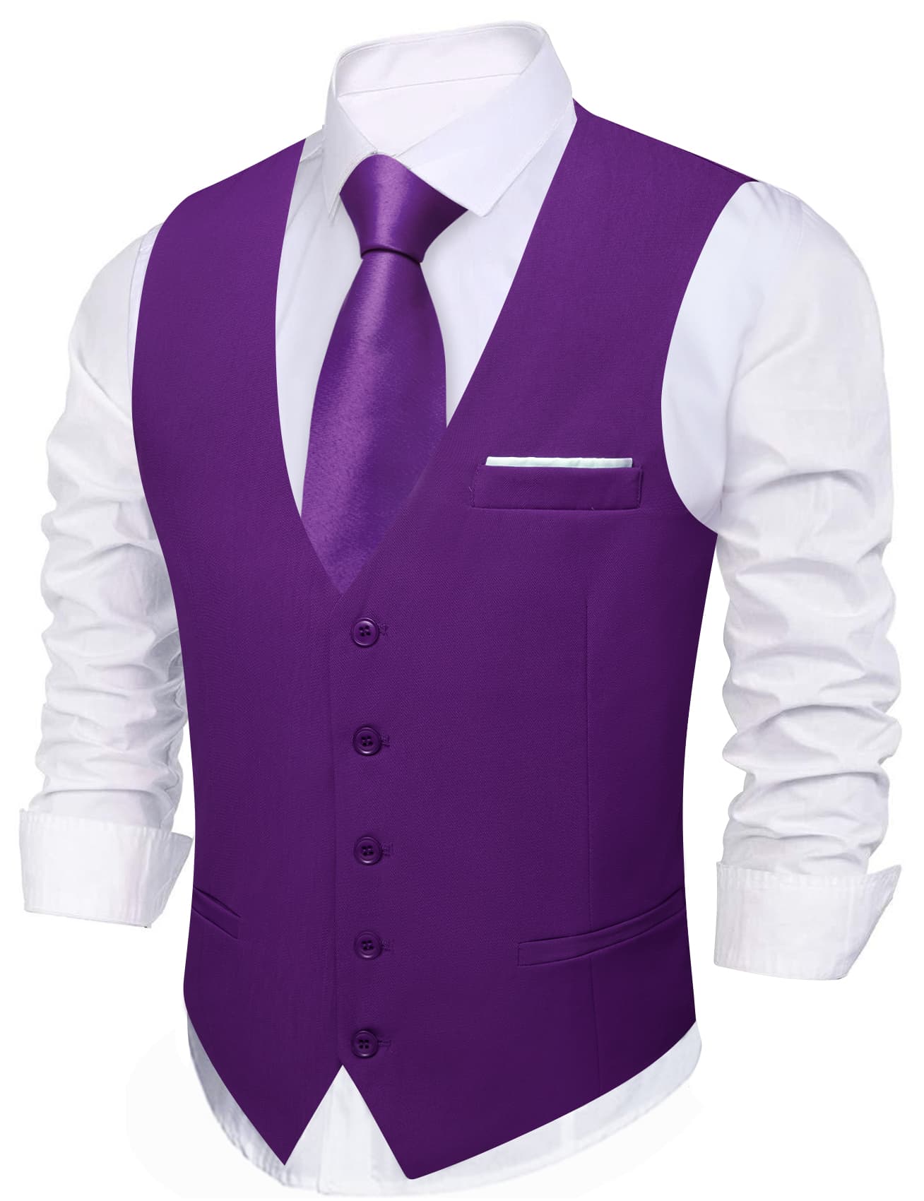 Barry Wang Wedding Vest Solid Dark Purple Mens Button V-Neck Waistcoat