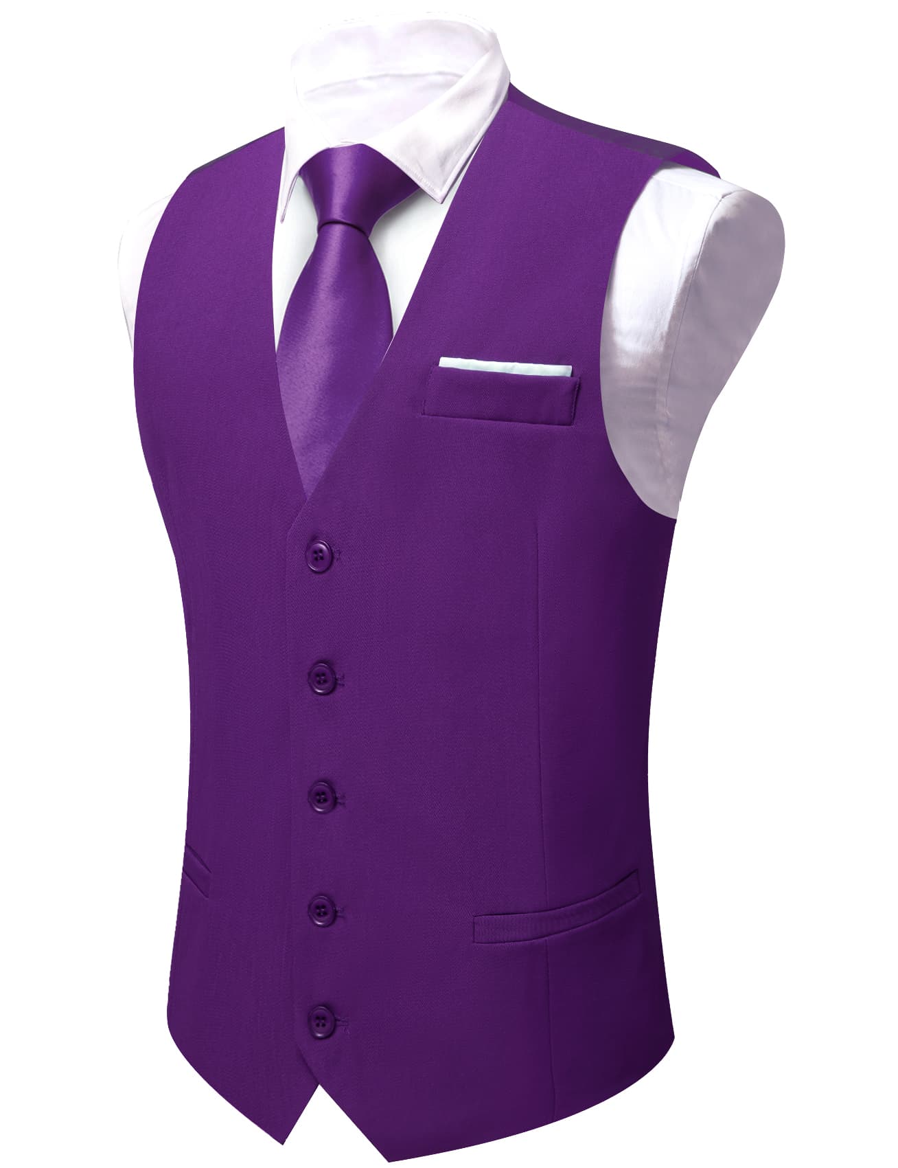 Barry Wang Wedding Vest Solid Dark Purple Mens Button V-Neck Waistcoat