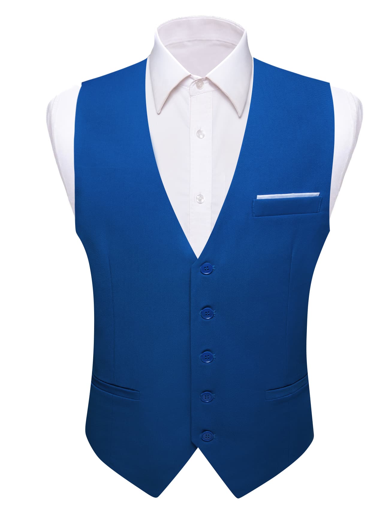 Barry Wang Wedding Vest Solid Medium Blue Mens Button V-Neck Waistcoat