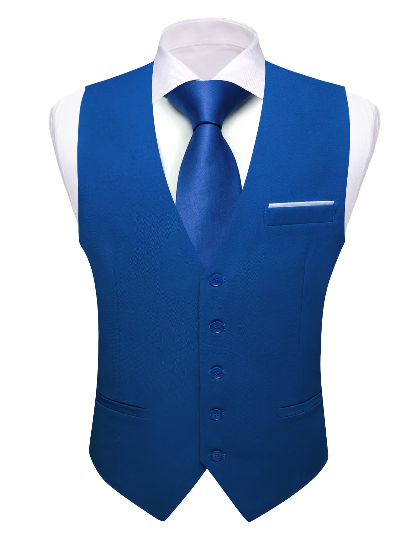 Barry Wang Wedding Vest Solid Medium Blue Mens Button V-Neck Waistcoat