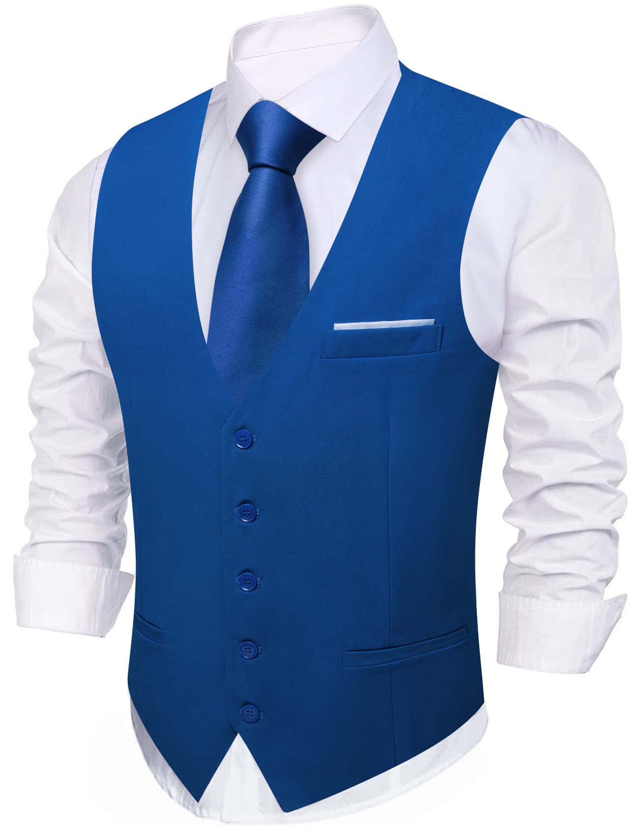 Barry Wang Wedding Vest Solid Medium Blue Mens Button V-Neck Waistcoat