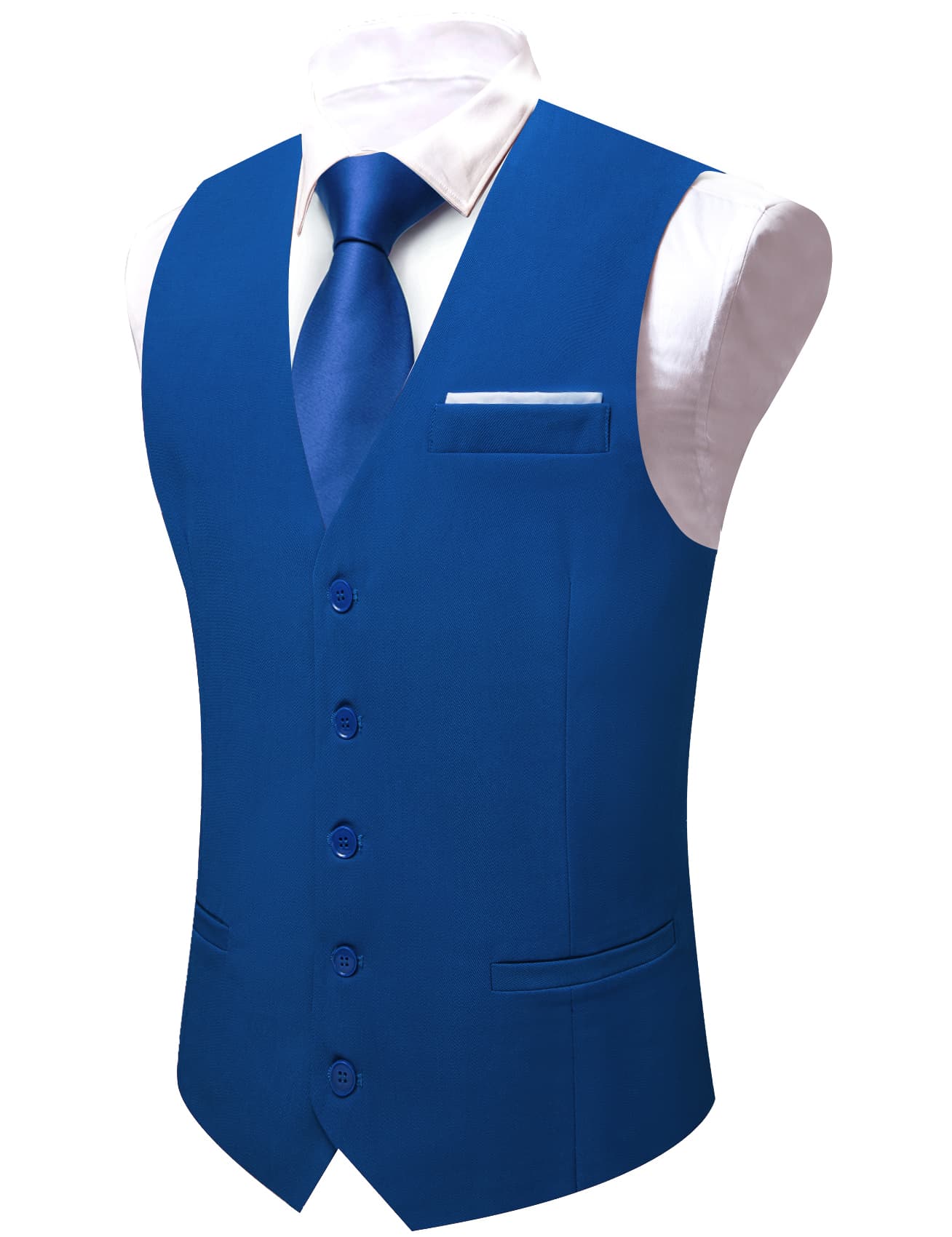 Barry Wang Wedding Vest Solid Medium Blue Mens Button V-Neck Waistcoat