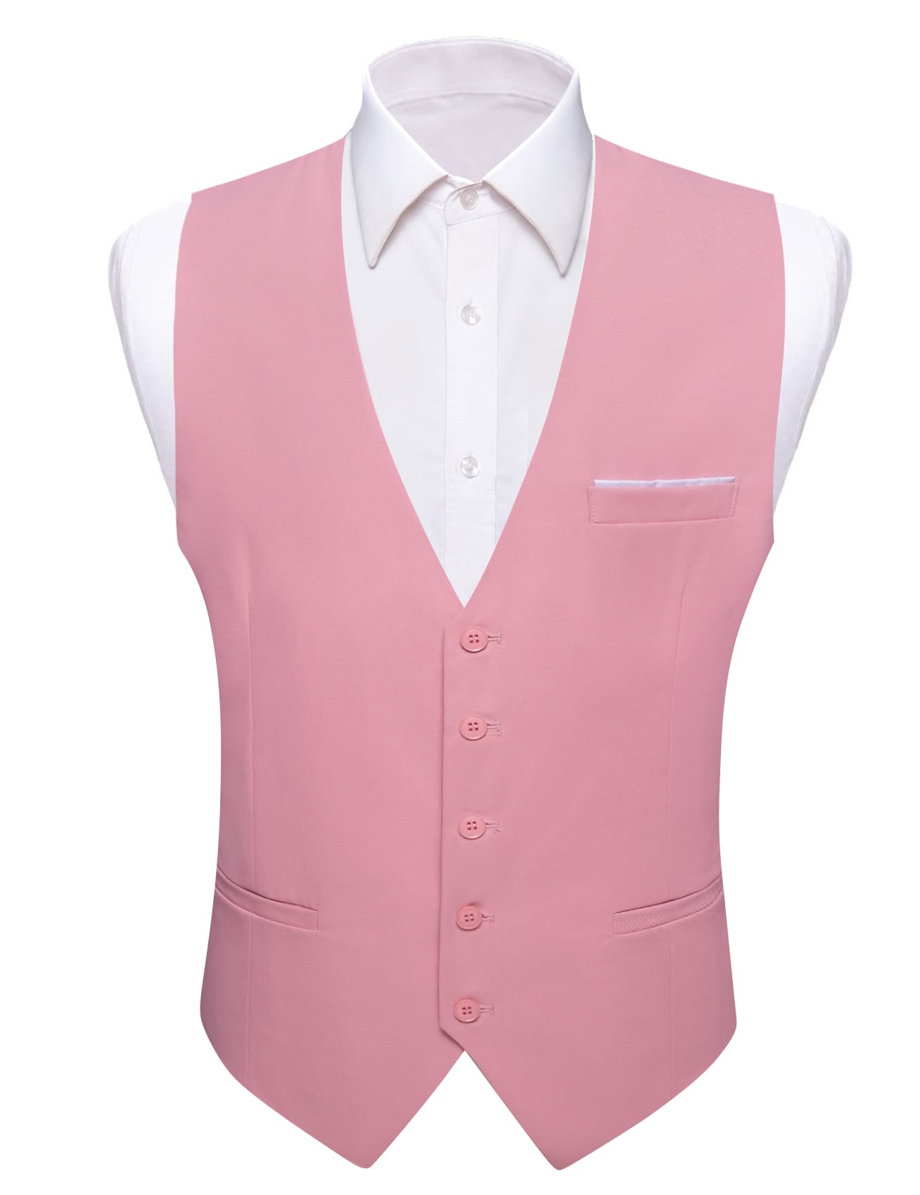 Barry Wang Light Pink Wedding Vest Solid Mens Button V-Neck Waistcoat