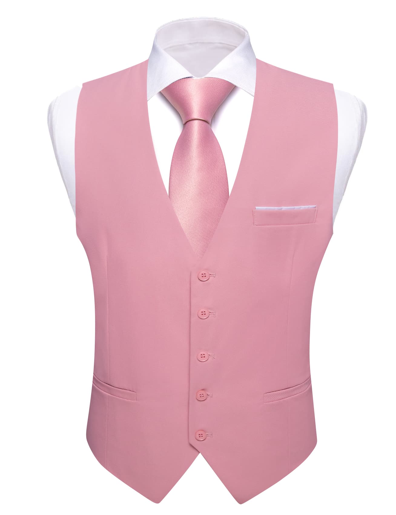 Barry Wang Light Pink Wedding Vest Solid Mens Button V-Neck Waistcoat