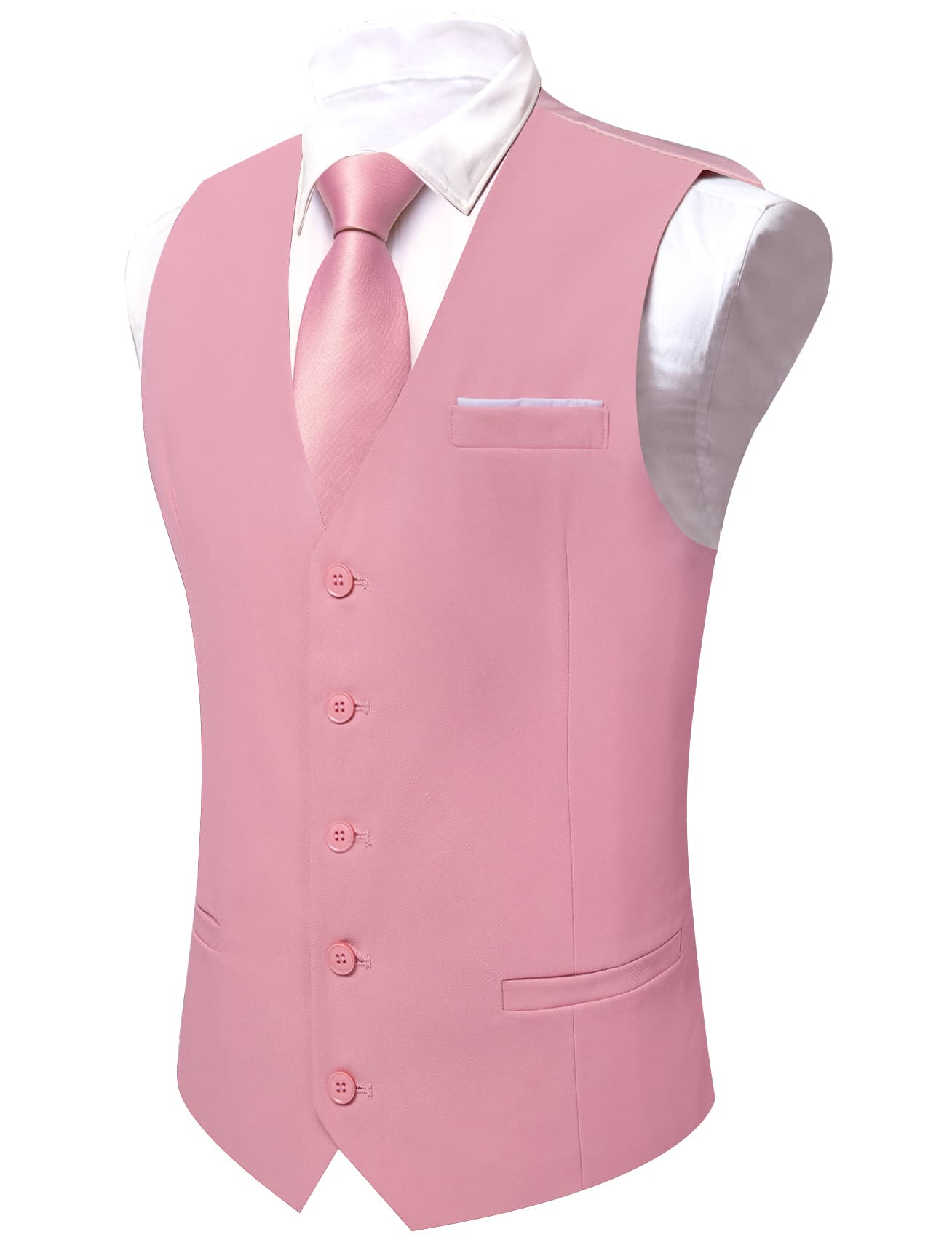 Barry Wang Light Pink Wedding Vest Solid Mens Button V-Neck Waistcoat