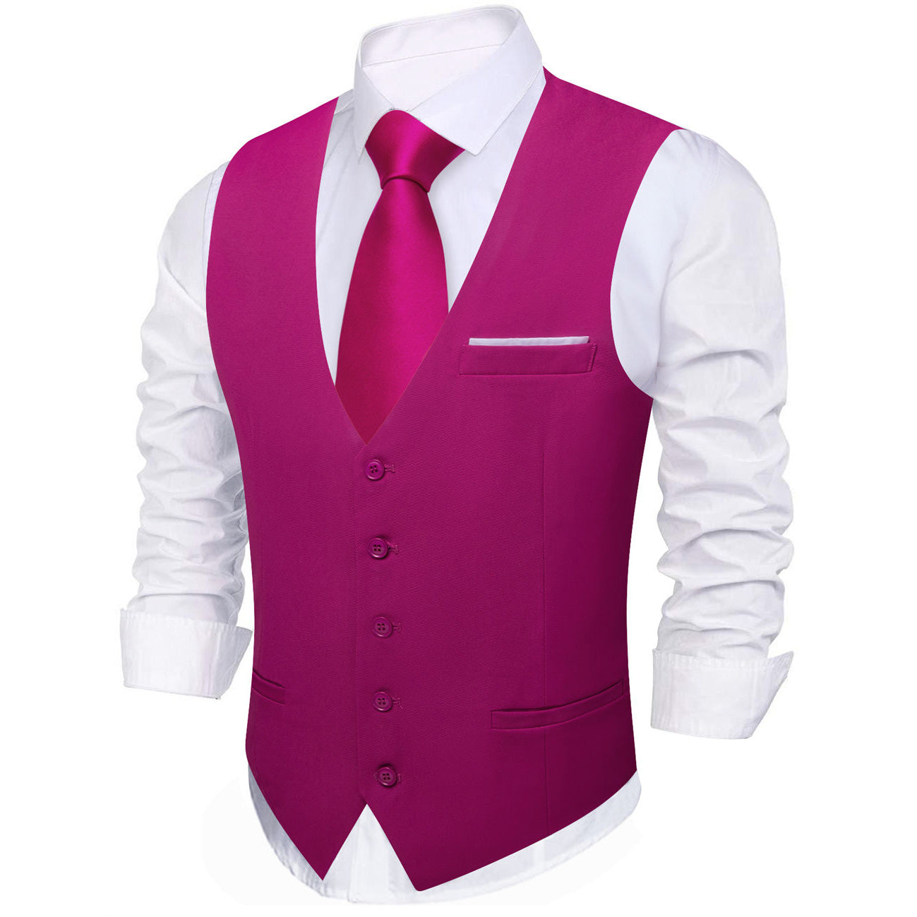 Magenta V-Neck Wedding Waistcoat 