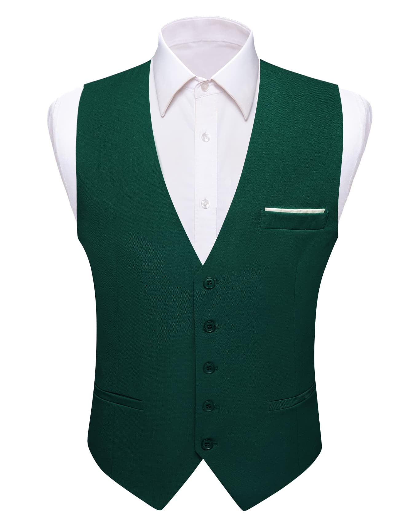 Barry Wang Jungle Green Wedding Vest Solid Men Button V-Neck Waistcoat