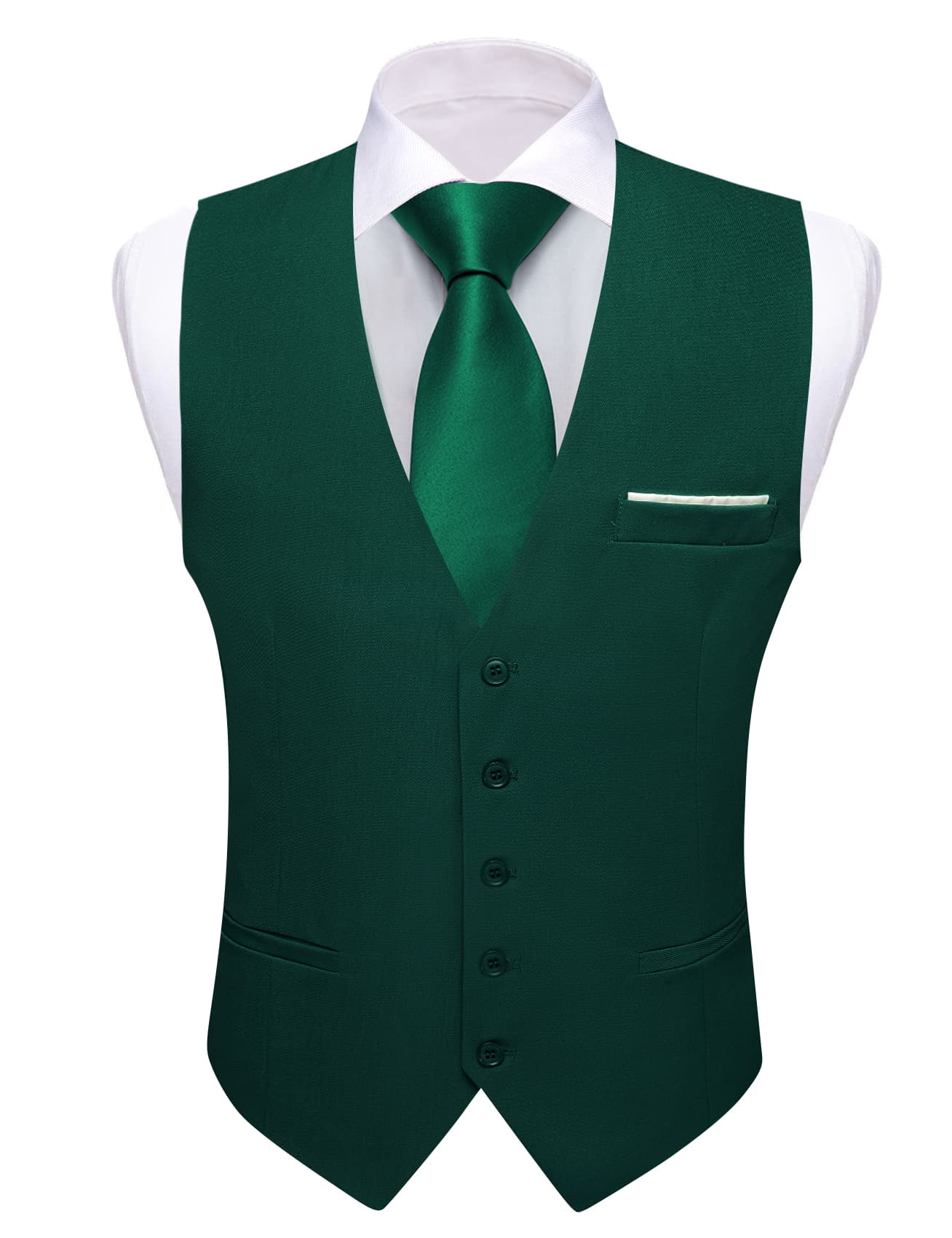 Barry Wang Jungle Green Wedding Vest Solid Men Button V-Neck Waistcoat