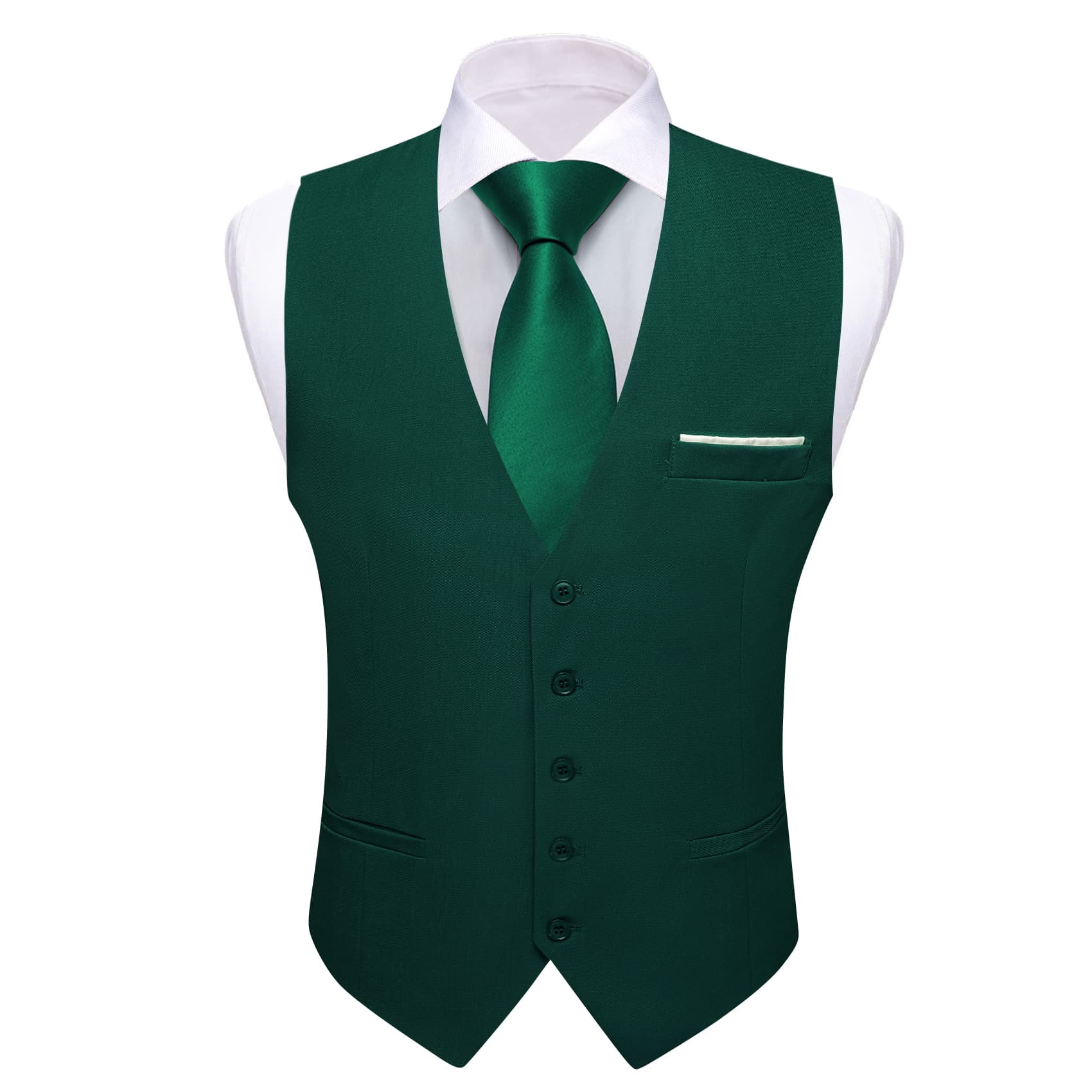 Barry Wang Jungle Green Wedding Vest Solid Men Button V-Neck Waistcoat