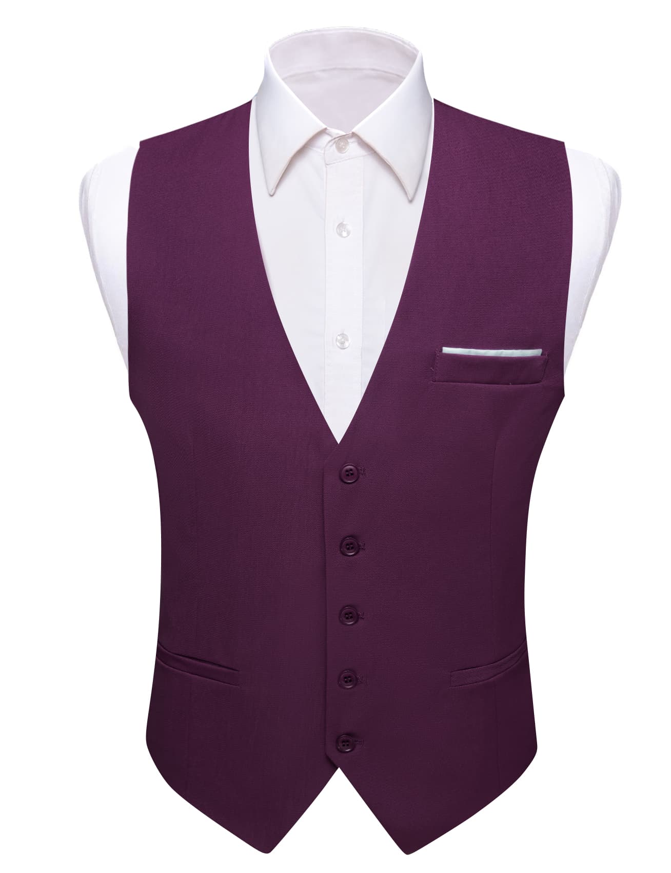 Barry Wang Dark Purple Wedding Vest Solid Men Button V-Neck Waistcoat