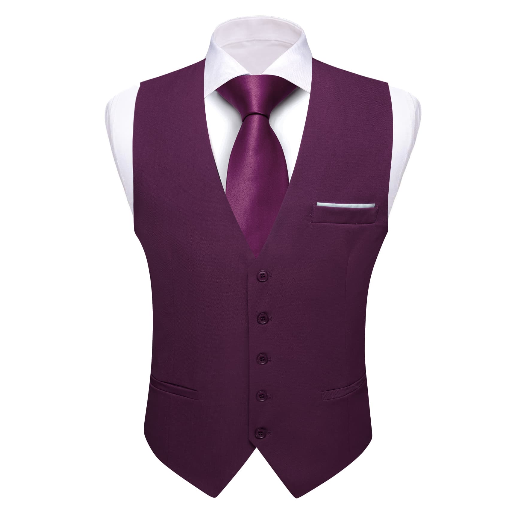 Barry Wang Dark Purple Wedding Vest Solid Men Button V-Neck Waistcoat