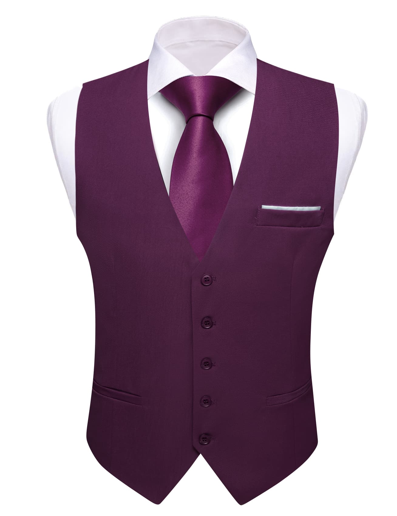 Barry Wang Dark Purple Wedding Vest Solid Men Button V-Neck Waistcoat