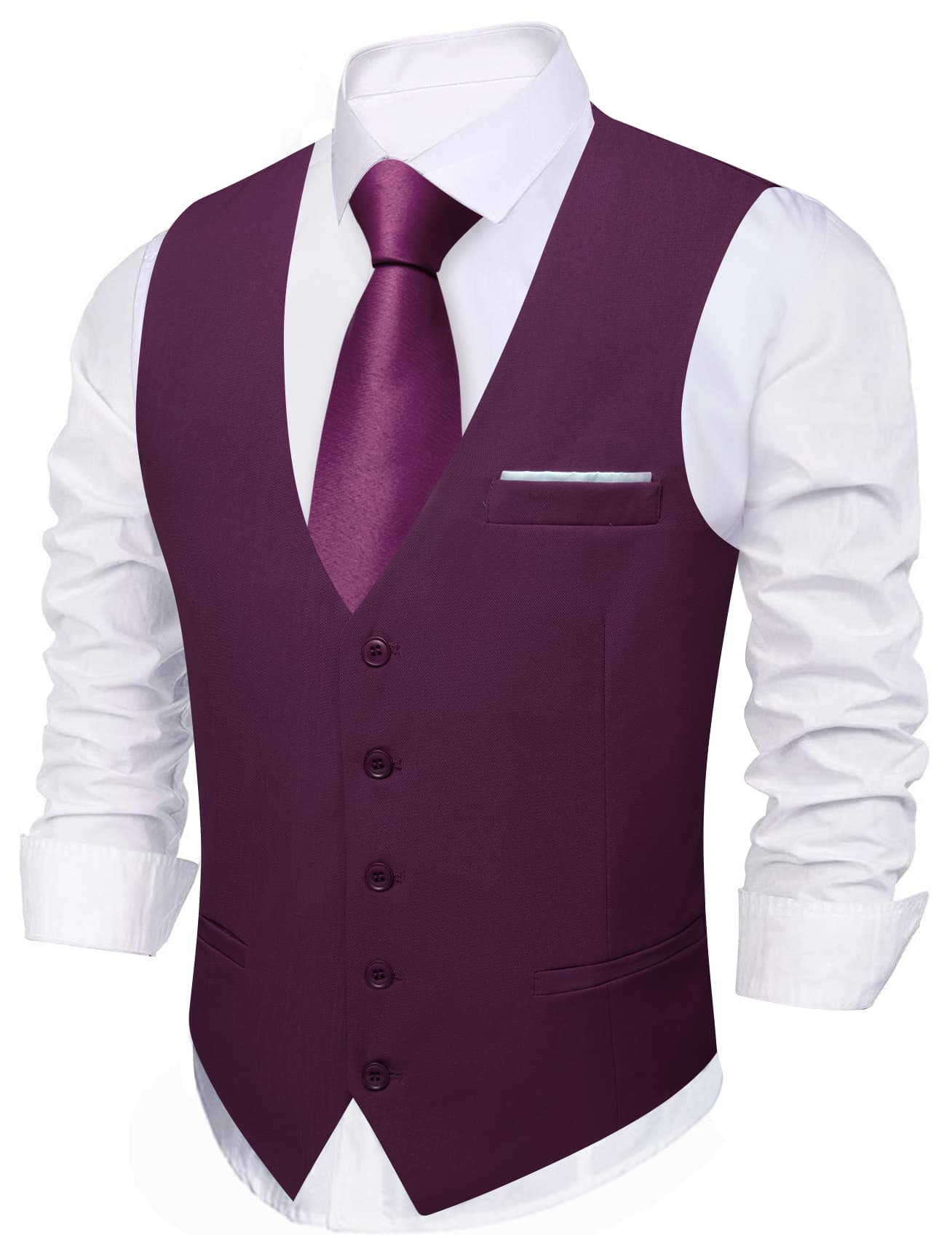 Barry Wang Dark Purple Wedding Vest Solid Men Button V-Neck Waistcoat