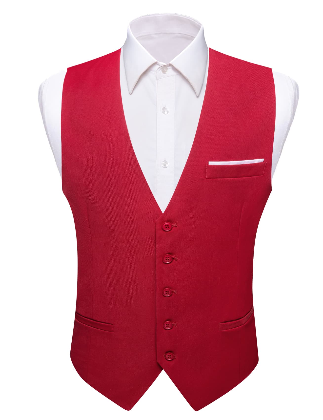 Barry Wang Crimson Red Wedding Vest Solid Men Button V-Neck Waistcoat